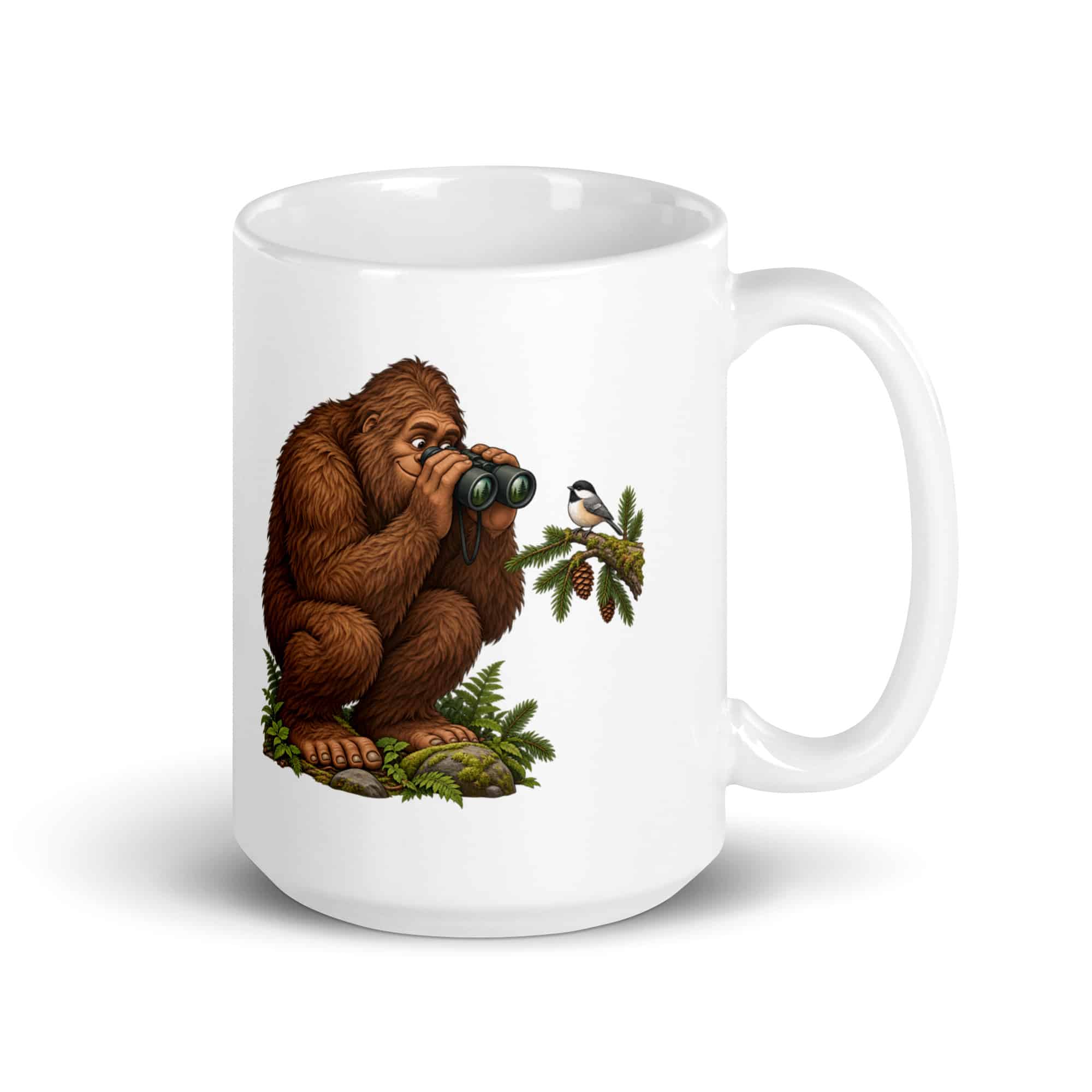 Bigfoot Birdwatching White Ceramic Coffee Mug