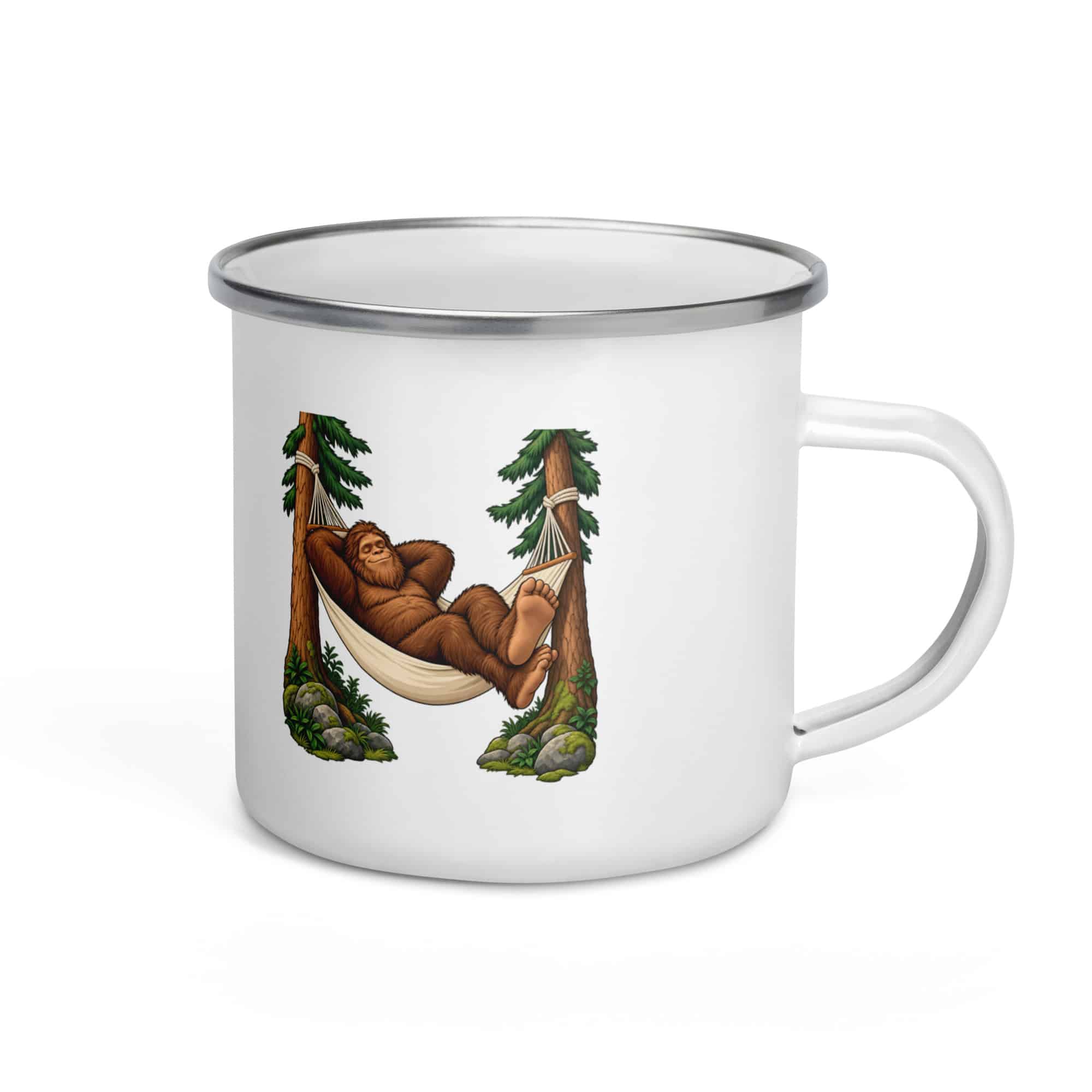Bigfoot Hammock Nap Enamel Camp Mug
