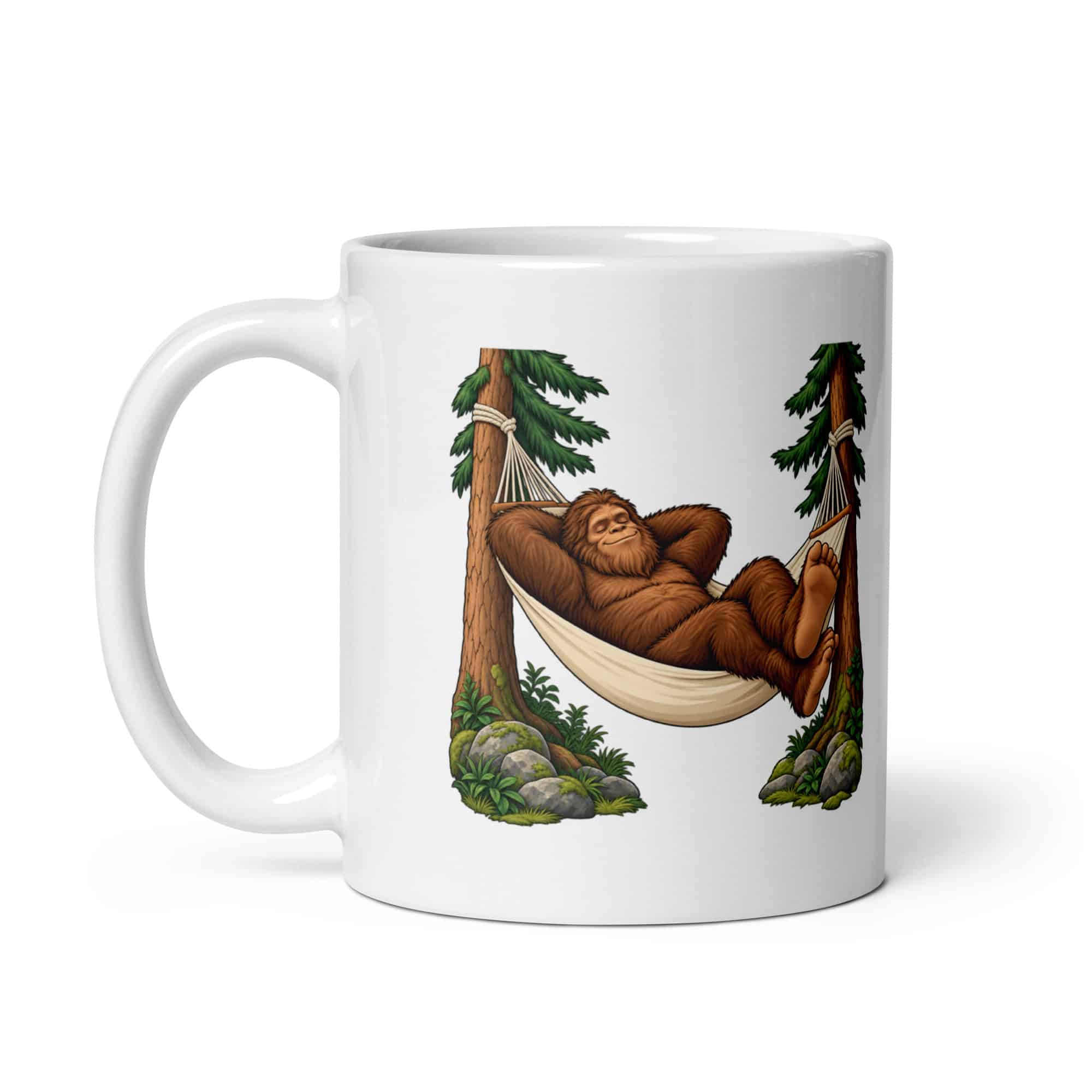 Bigfoot Hammock Nap White Ceramic Coffee Mug