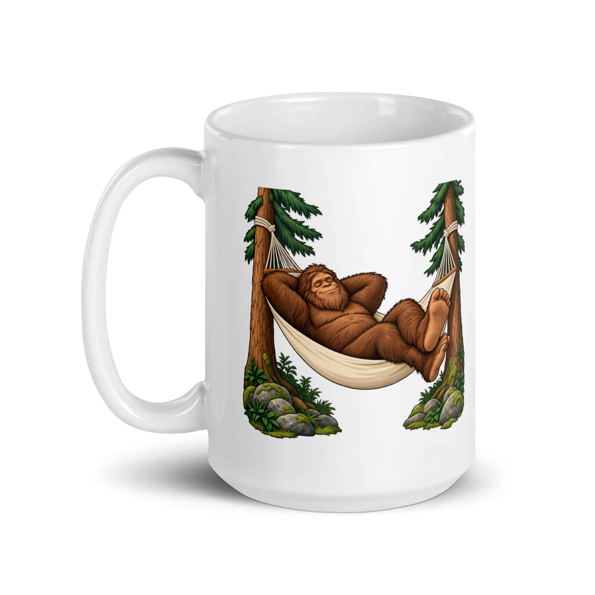 Bigfoot Hammock Nap White Ceramic Coffee Mug