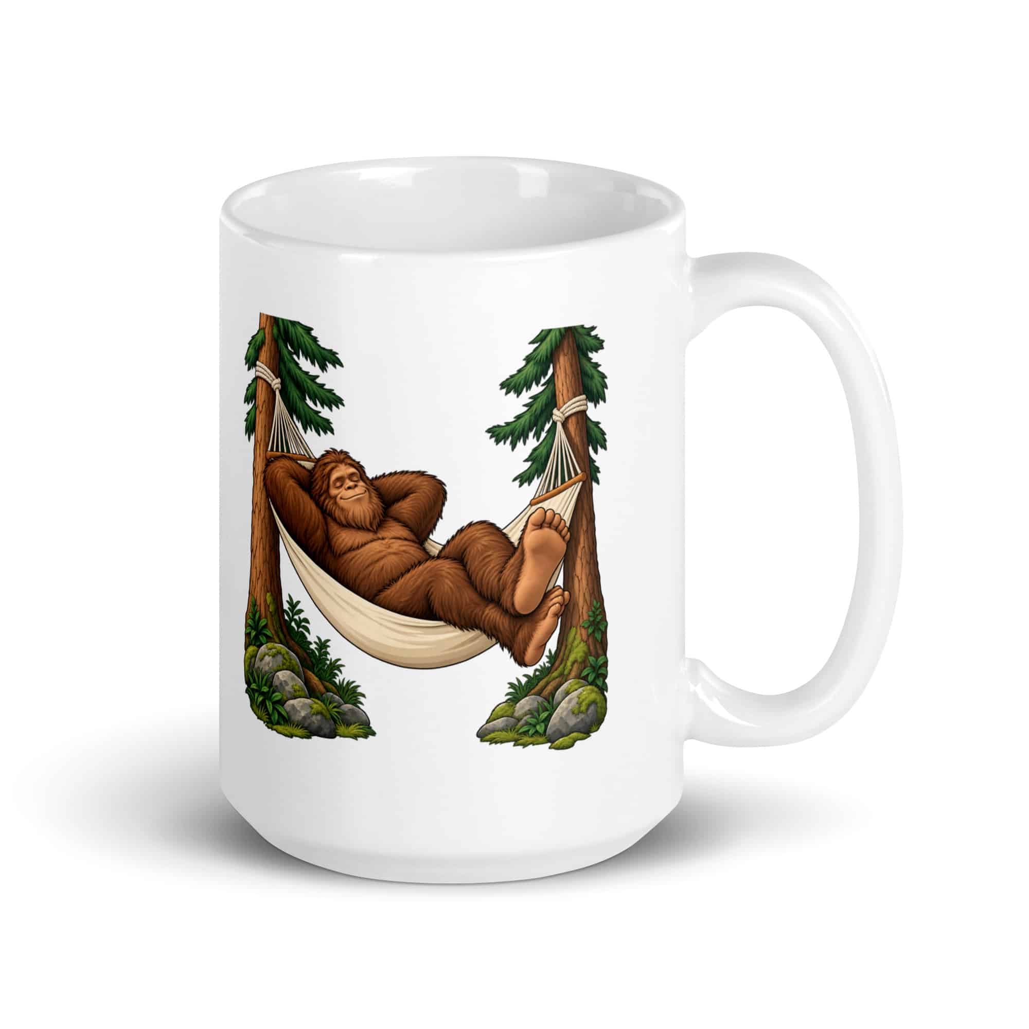 Bigfoot Hammock Nap White Ceramic Coffee Mug