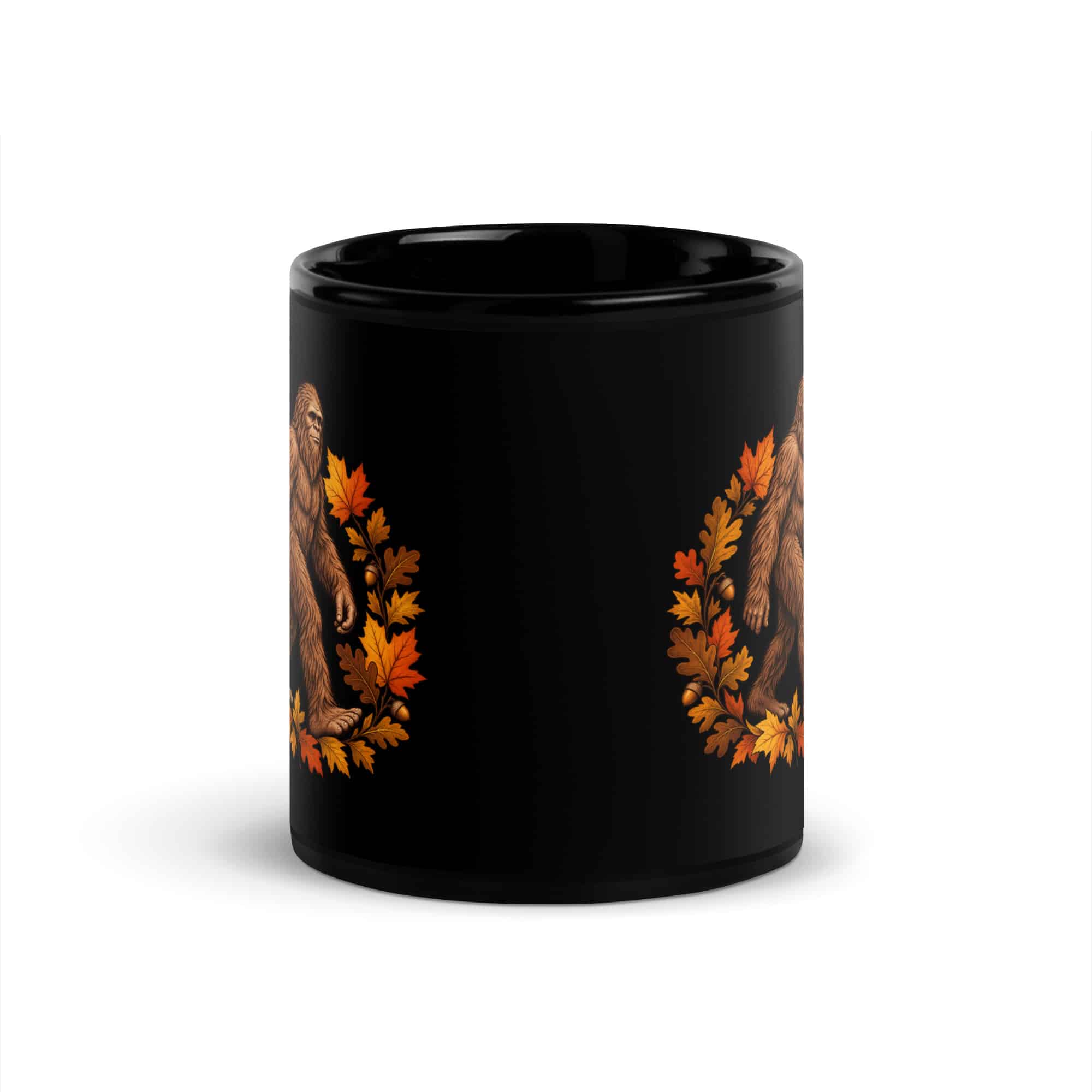Autumn Leaves Bigfoot Black Mug