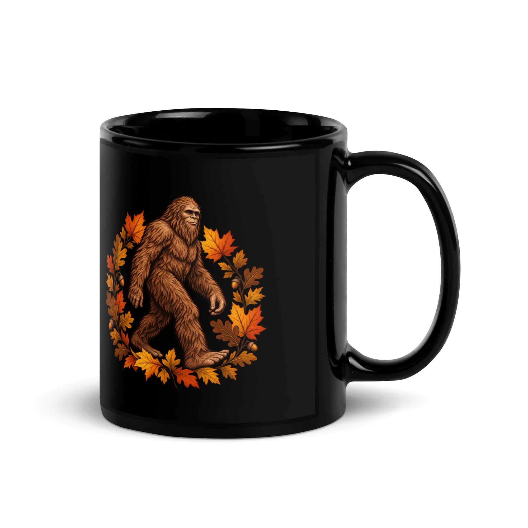 Autumn Leaves Bigfoot Black Mug