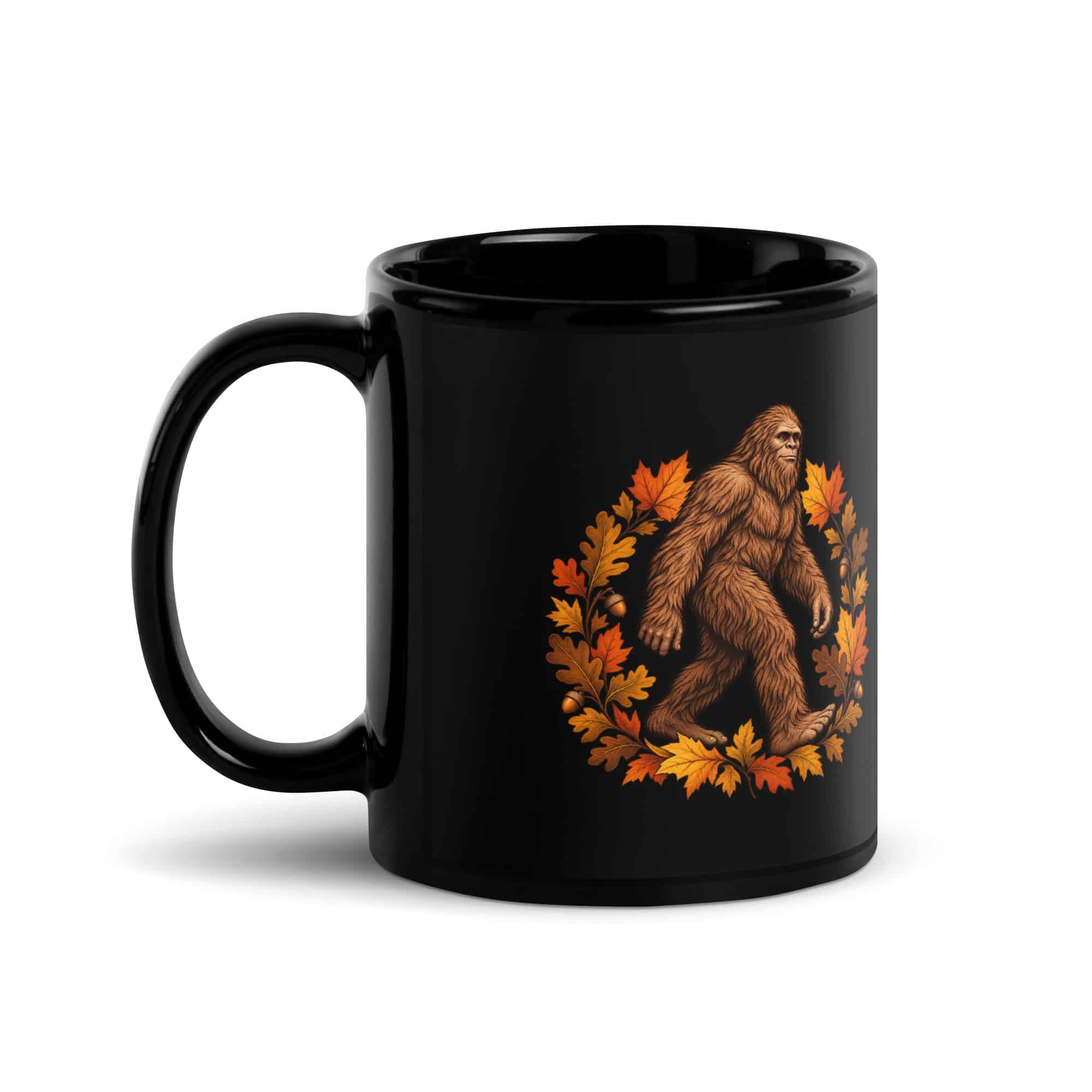 Autumn Leaves Bigfoot Black Mug