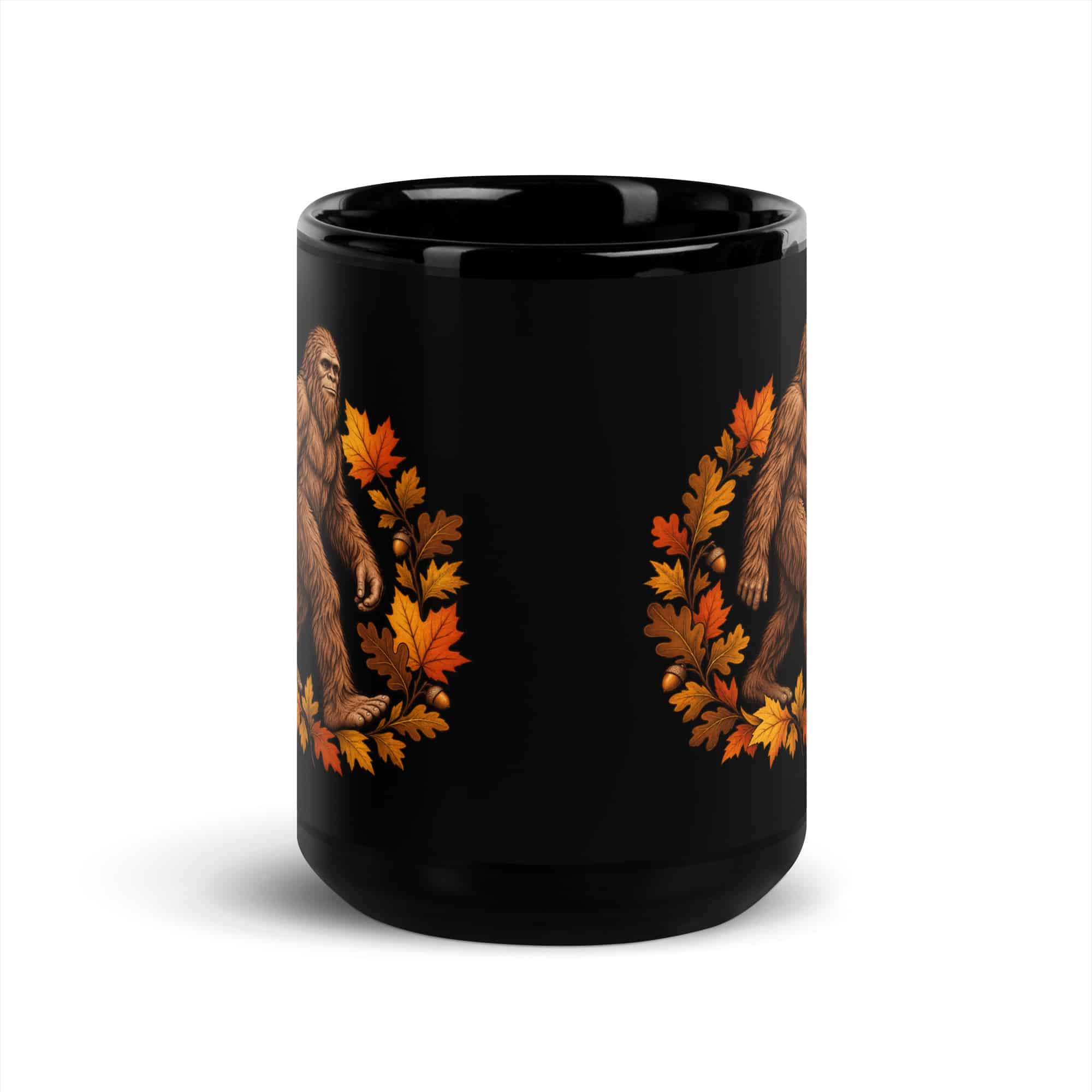 Autumn Leaves Bigfoot Black Mug