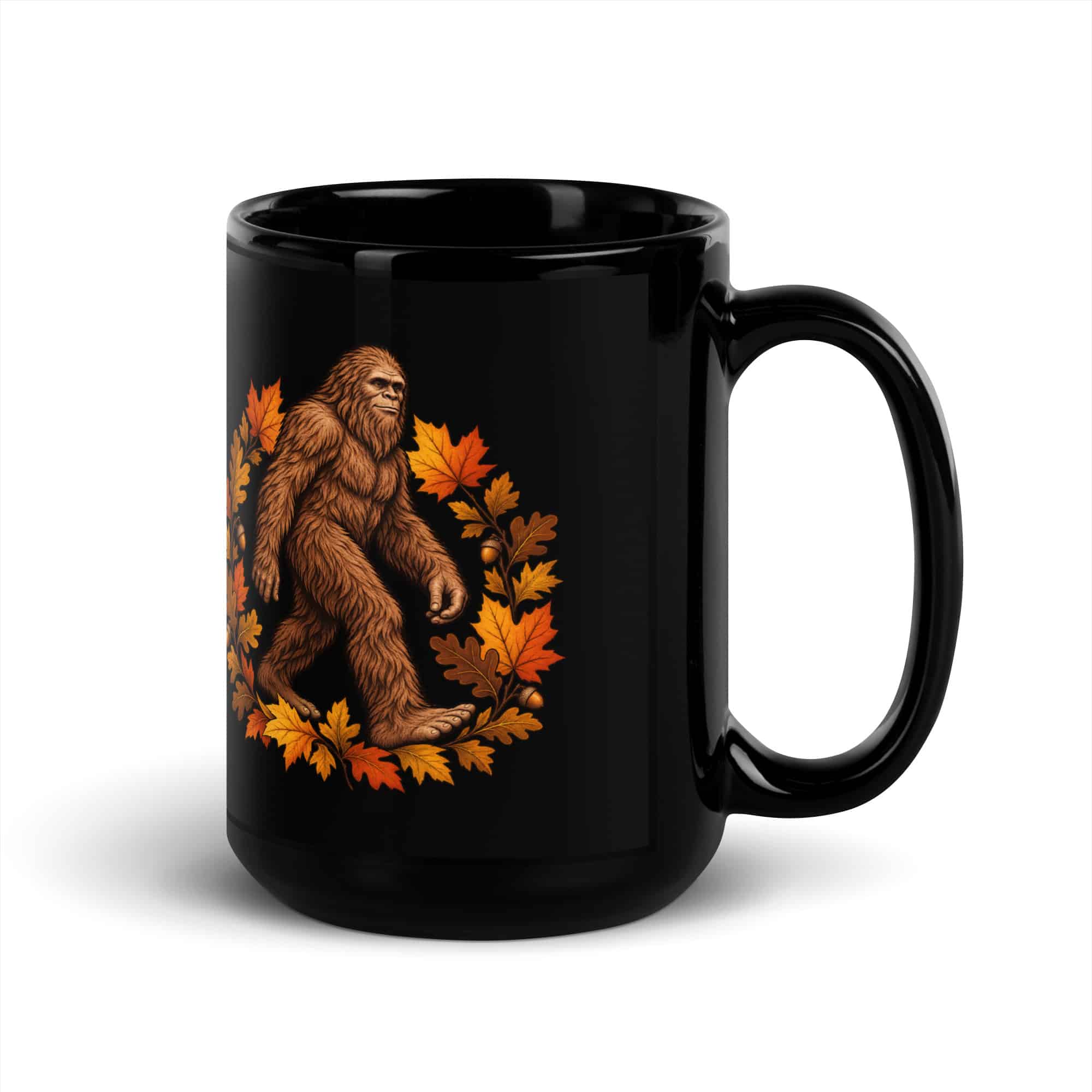 Autumn Leaves Bigfoot Black Mug