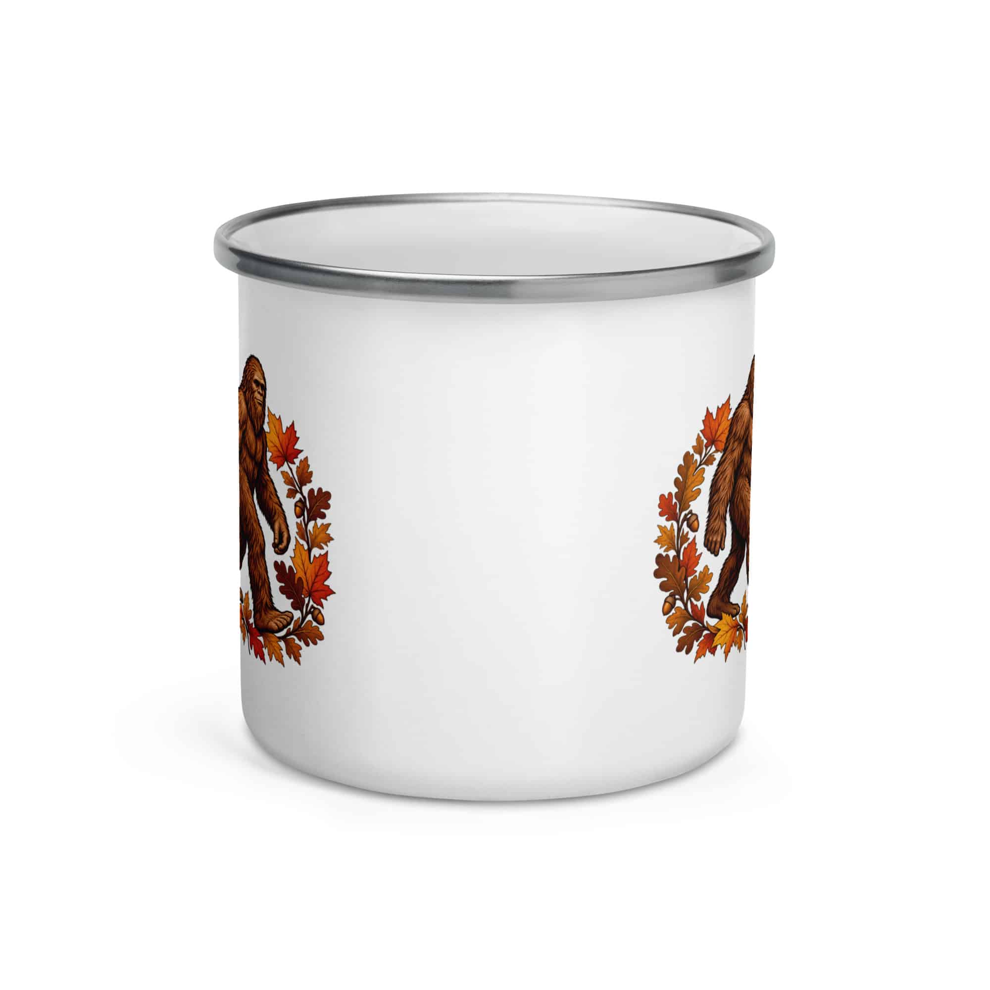 Bigfoot Autumn Leaves Enamel Camp Mug