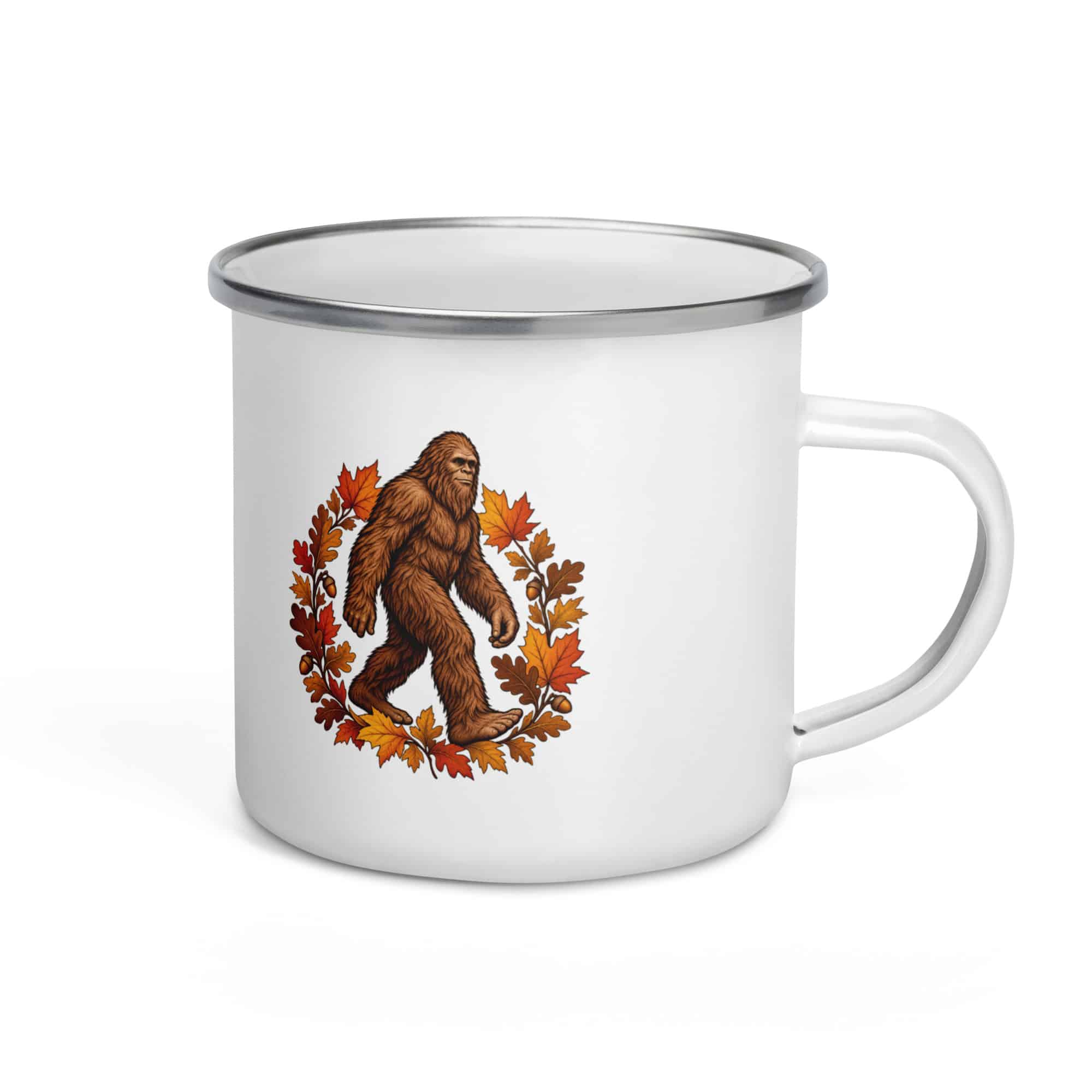 Bigfoot Autumn Leaves Enamel Camp Mug