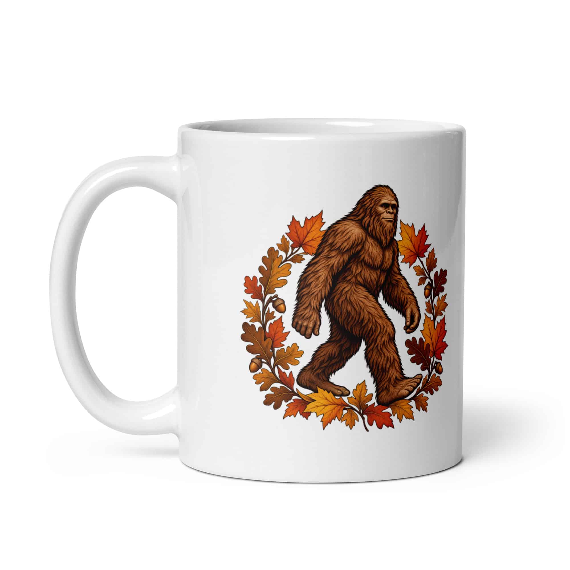 Bigfoot Autumn Leaves White Ceramic Coffee Mug