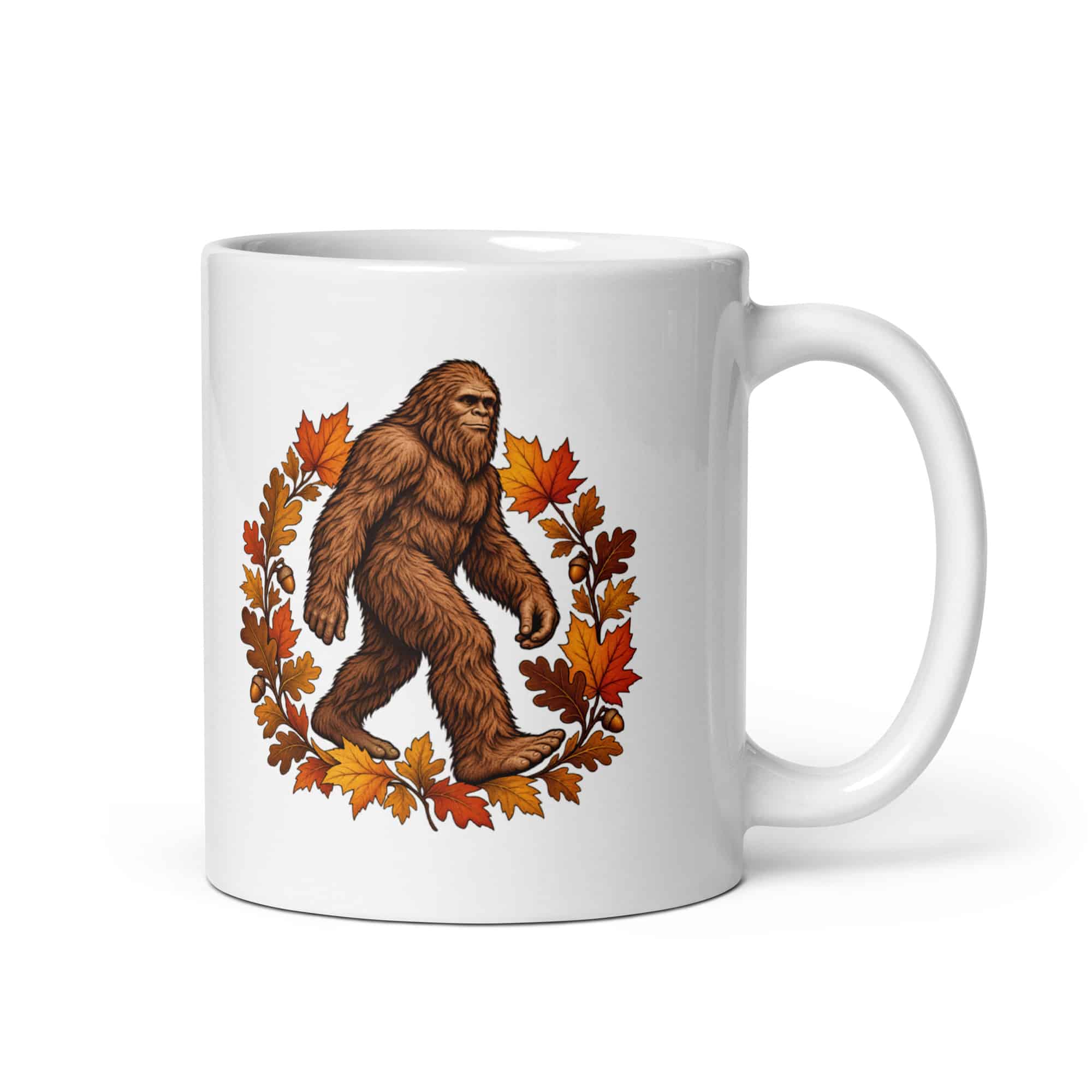 Bigfoot Autumn Leaves White Ceramic Coffee Mug