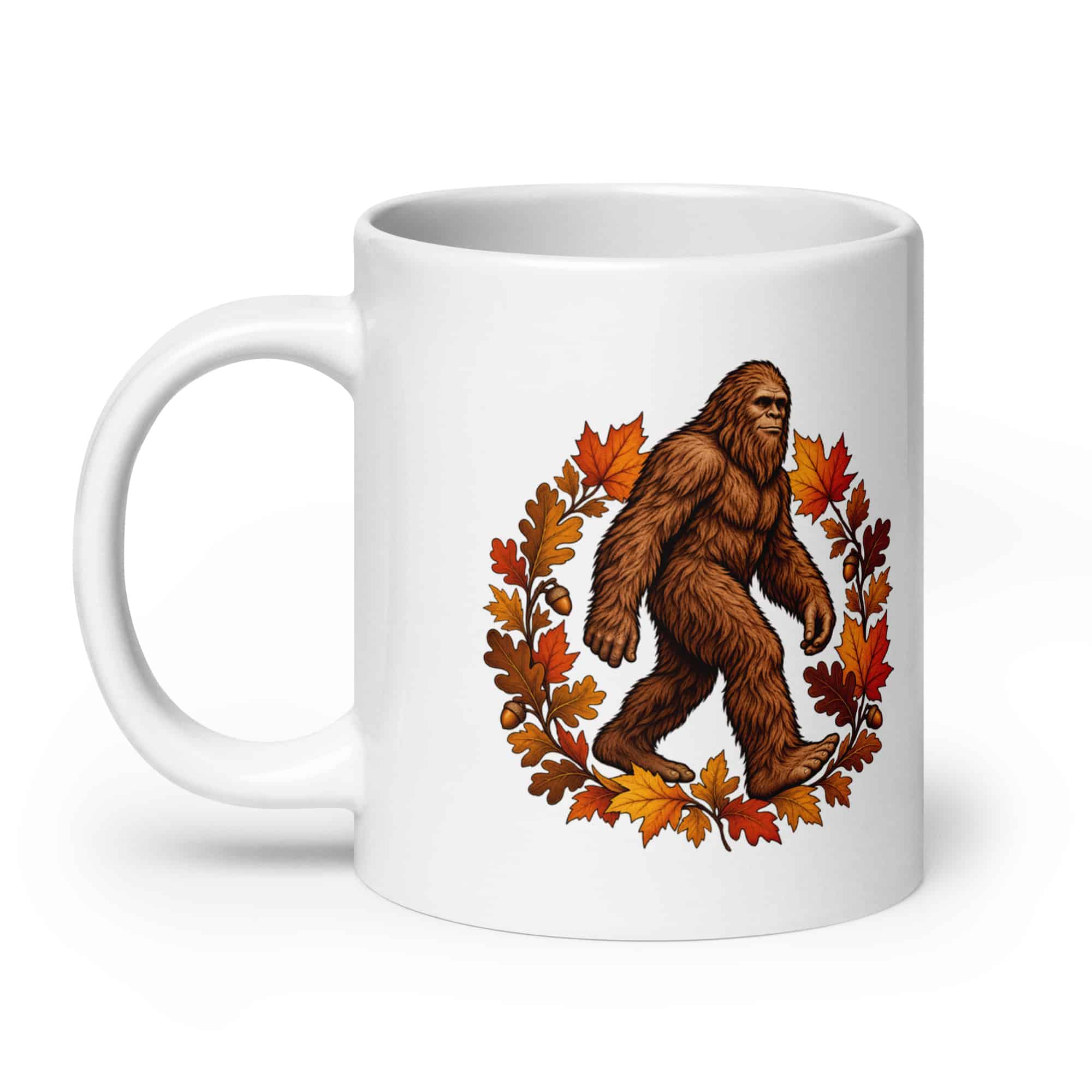 Bigfoot Autumn Leaves White Ceramic Coffee Mug