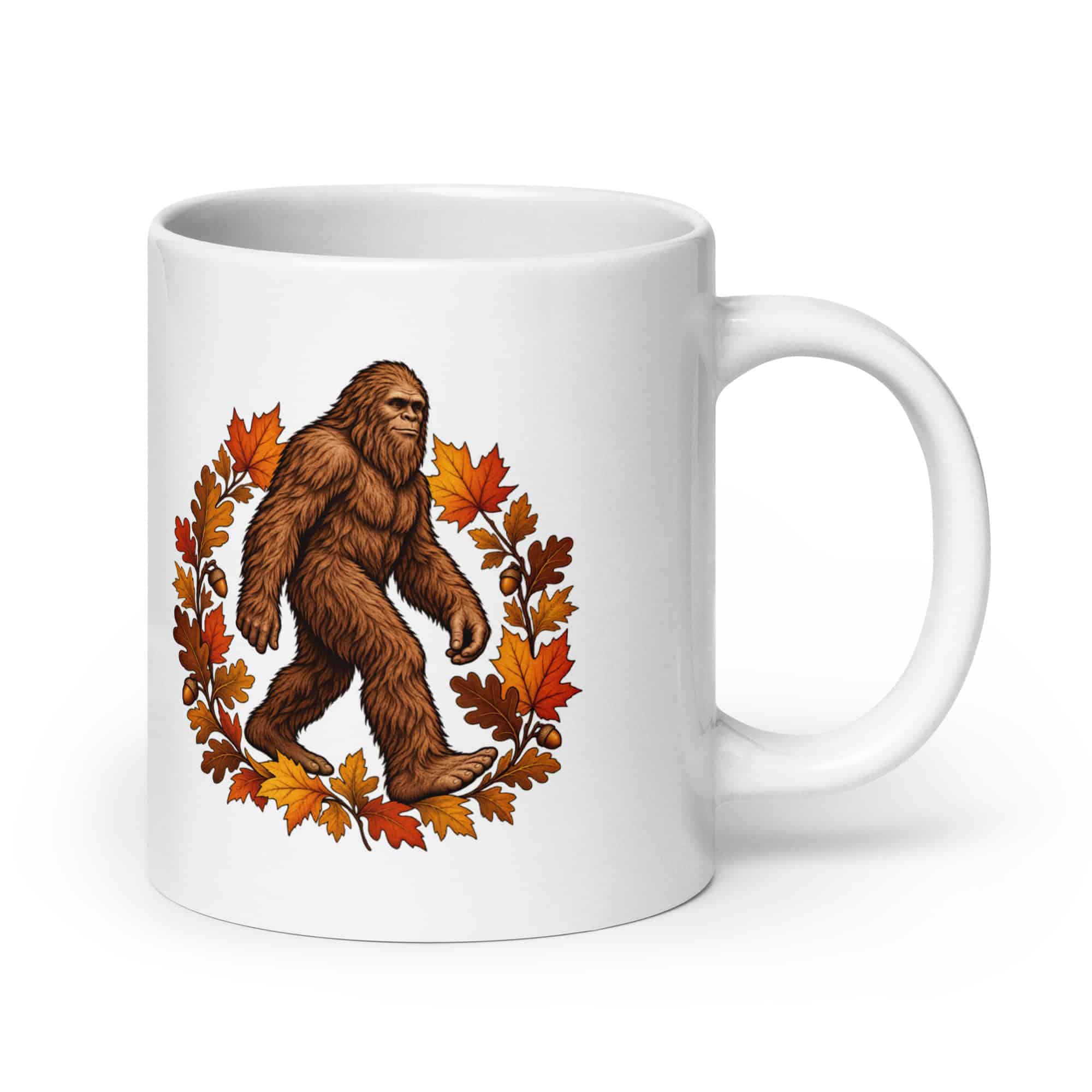 Bigfoot Autumn Leaves White Ceramic Coffee Mug