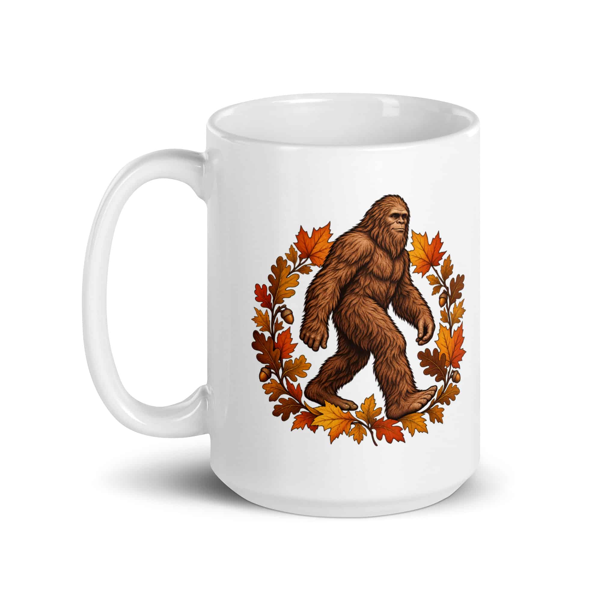 Bigfoot Autumn Leaves White Ceramic Coffee Mug