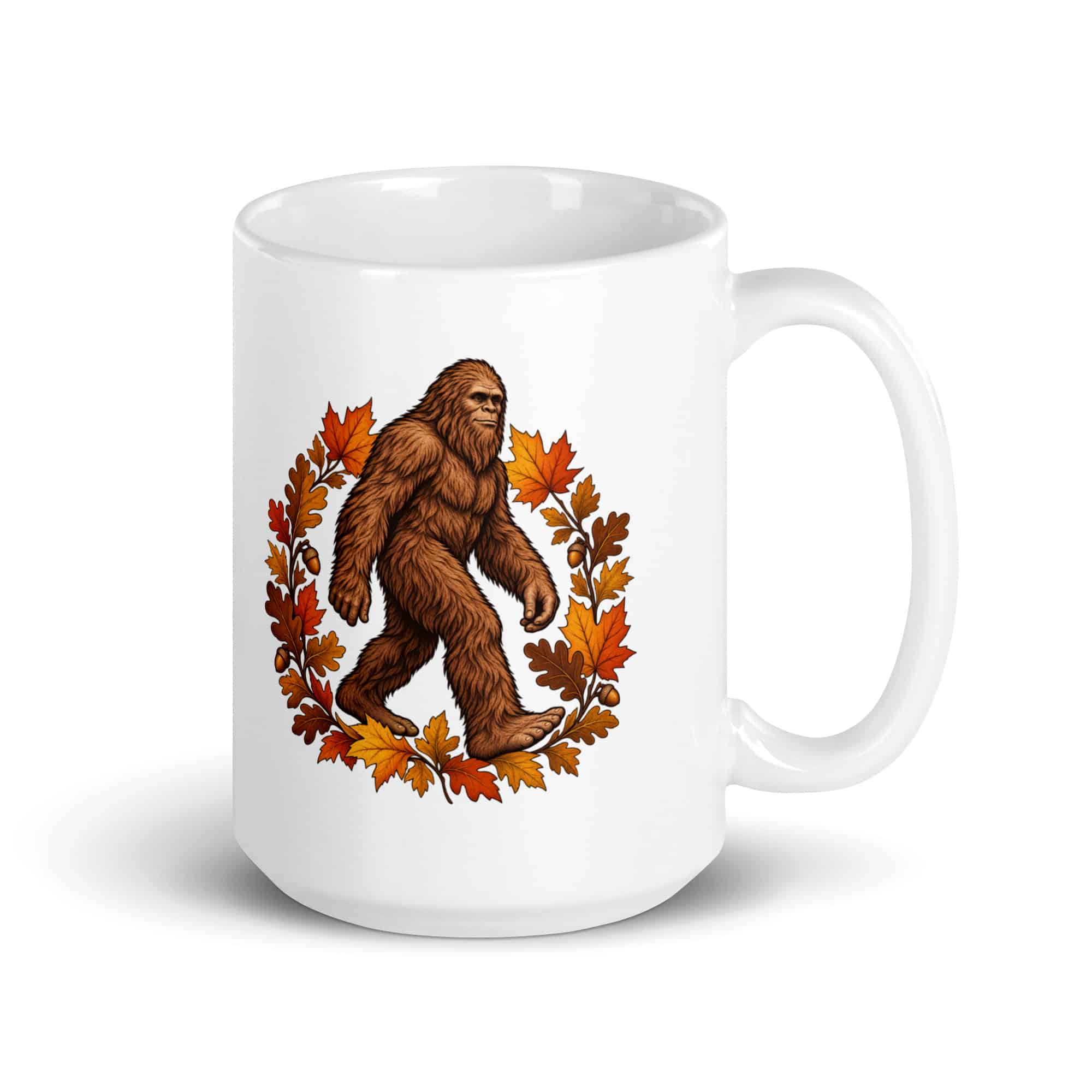 Bigfoot Autumn Leaves White Ceramic Coffee Mug