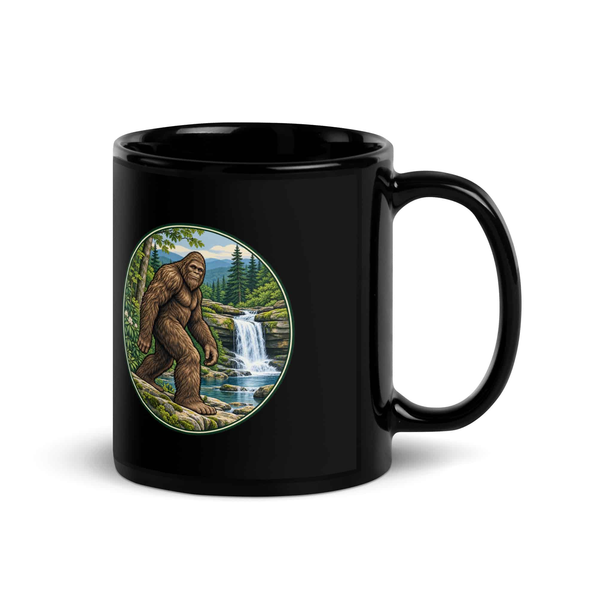 Waterfall Bigfoot Black Mug
