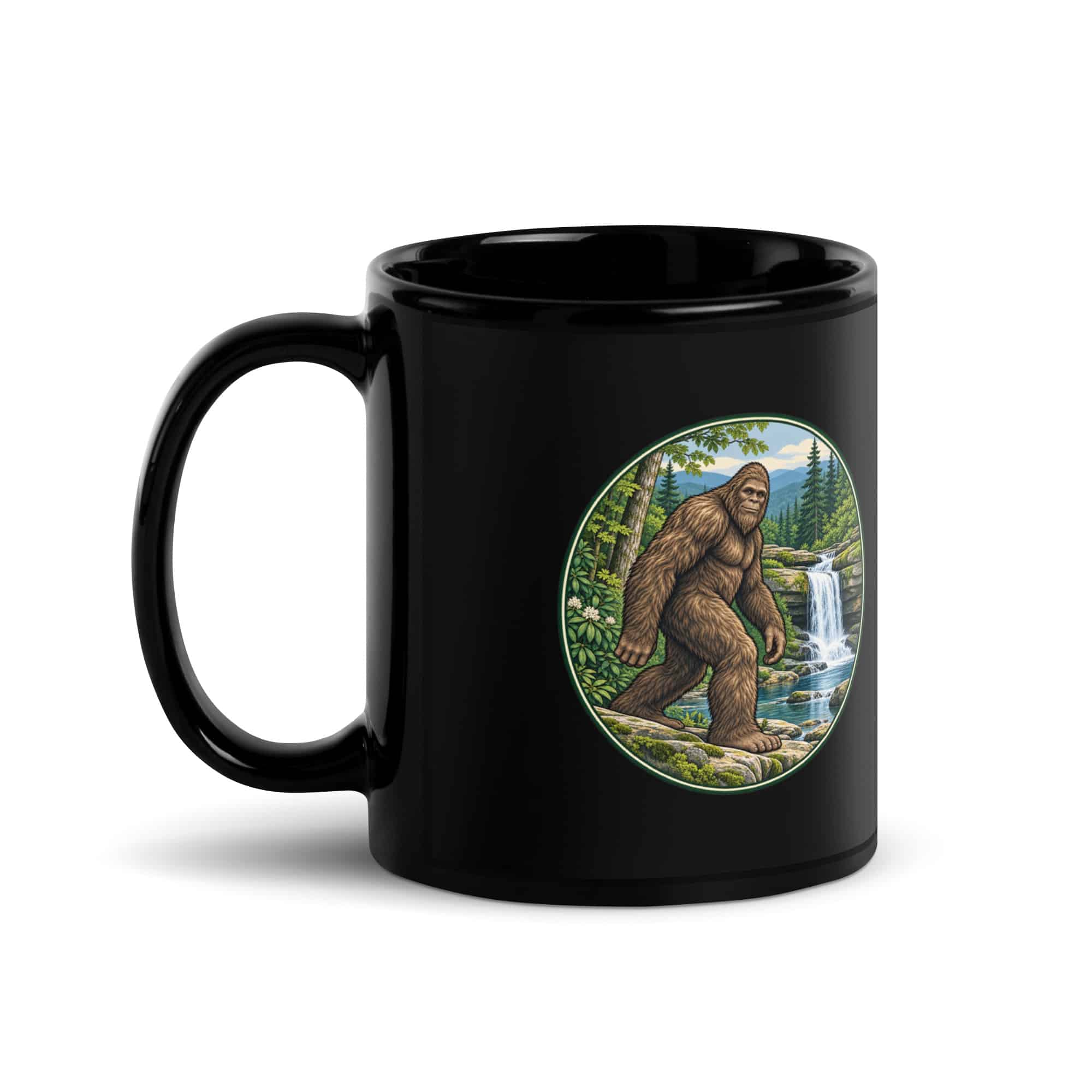Waterfall Bigfoot Black Mug