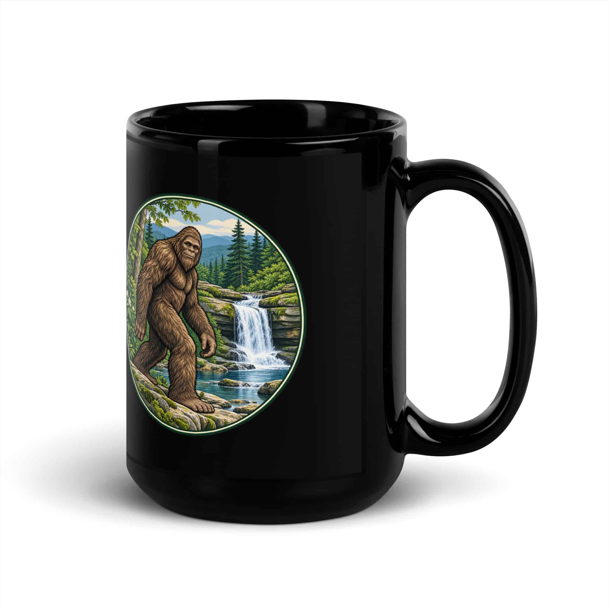 Waterfall Bigfoot Black Mug