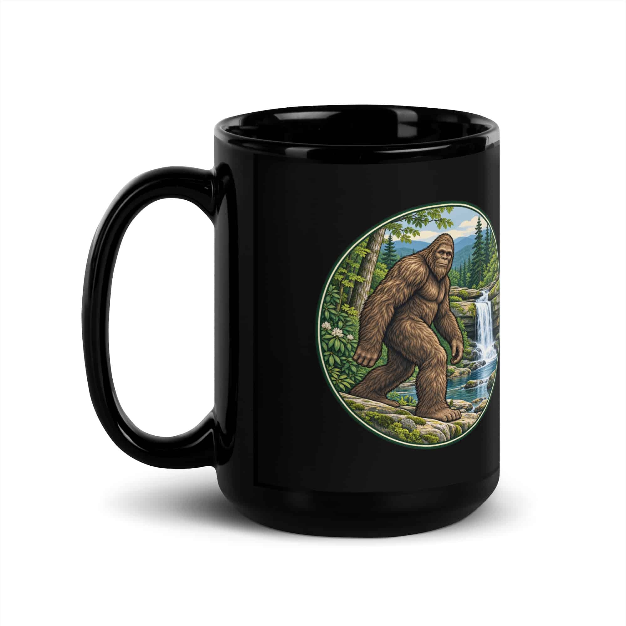 Waterfall Bigfoot Black Mug