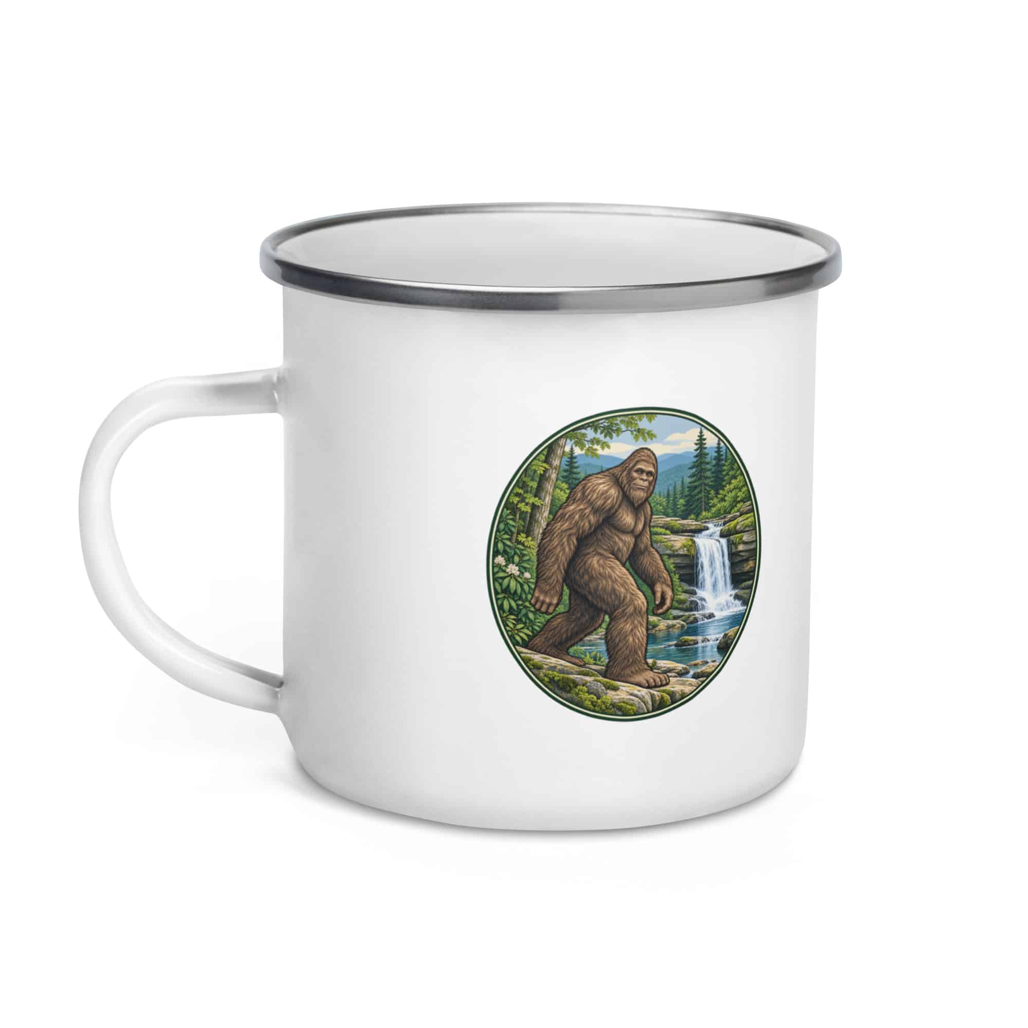 Bigfoot Forest Waterfall Enamel Camp Mug