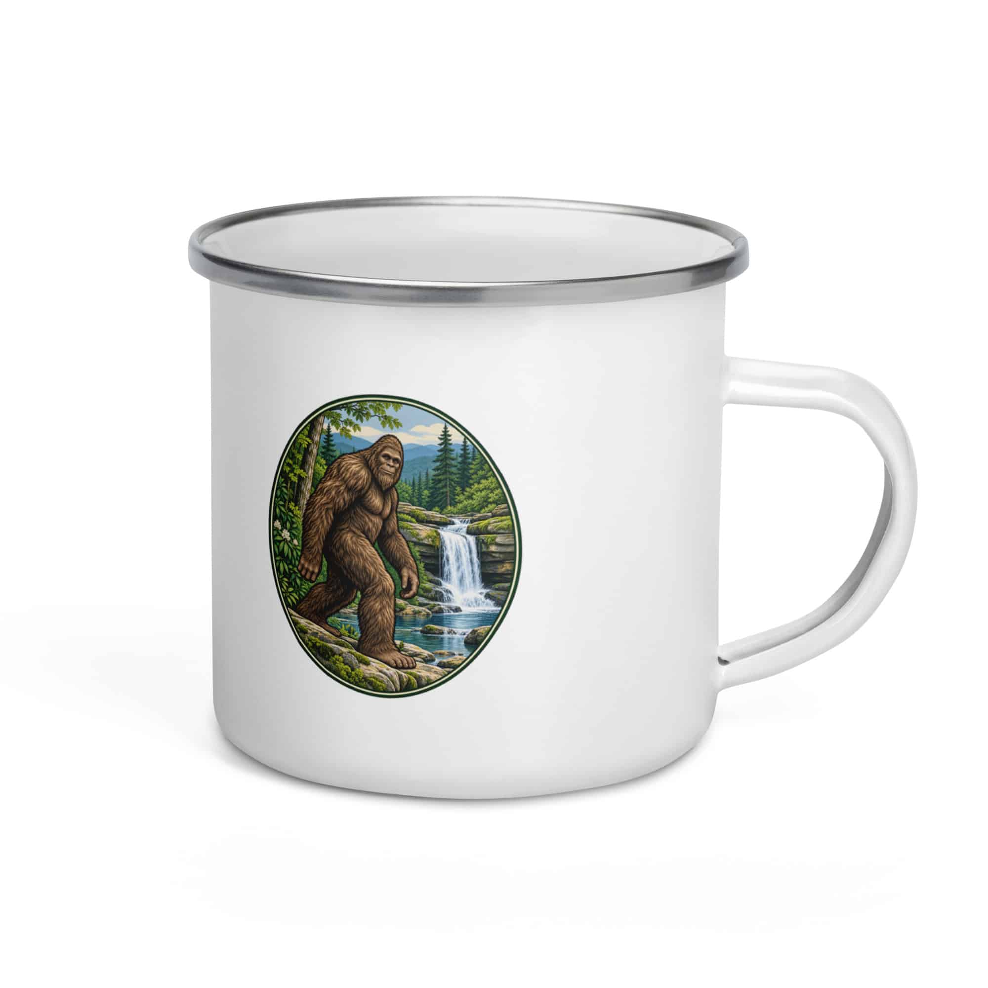 Bigfoot Forest Waterfall Enamel Camp Mug