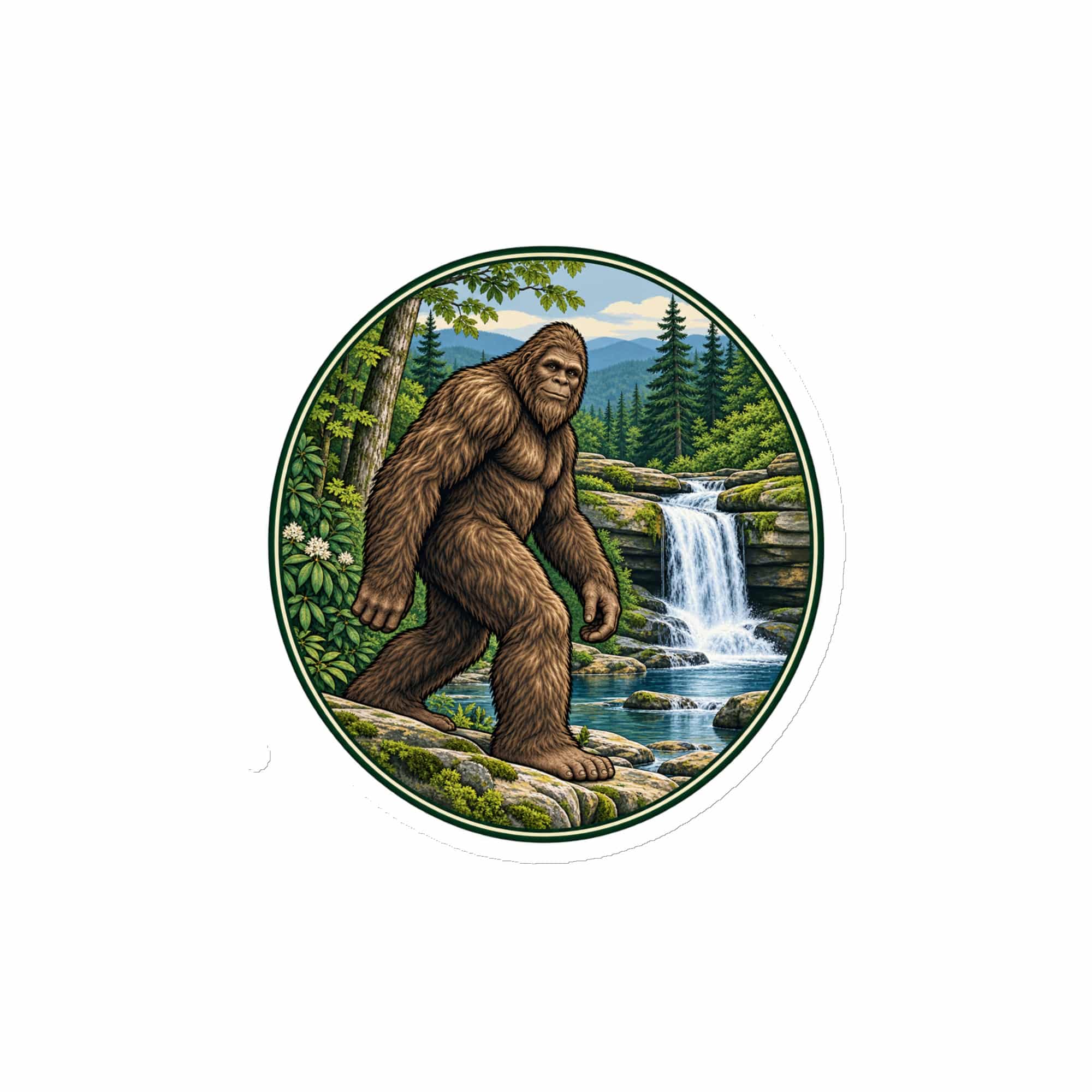 Bigfoot Forest Waterfall Die-Cut Magnet