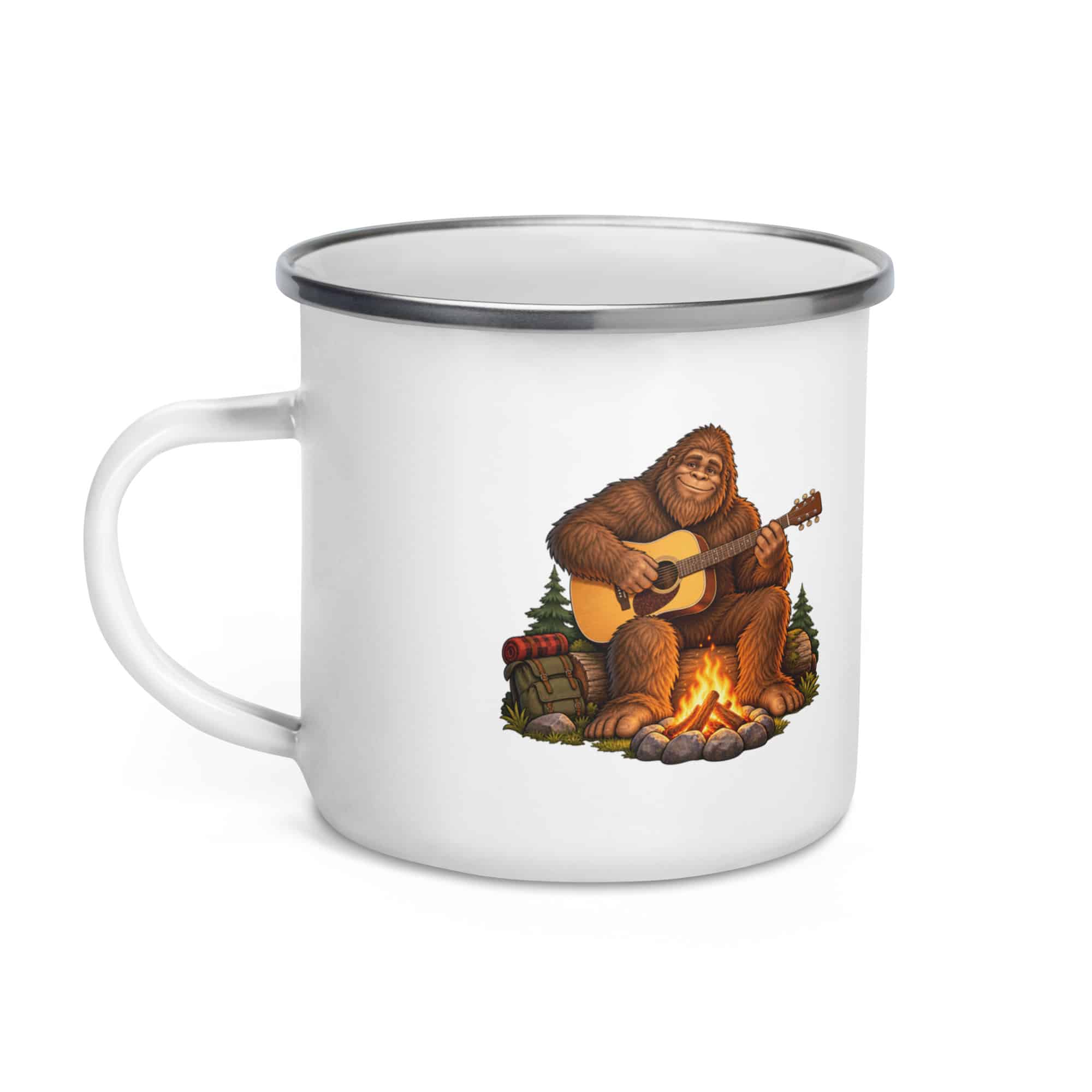 Bigfoot Campfire Guitar Enamel Camp Mug
