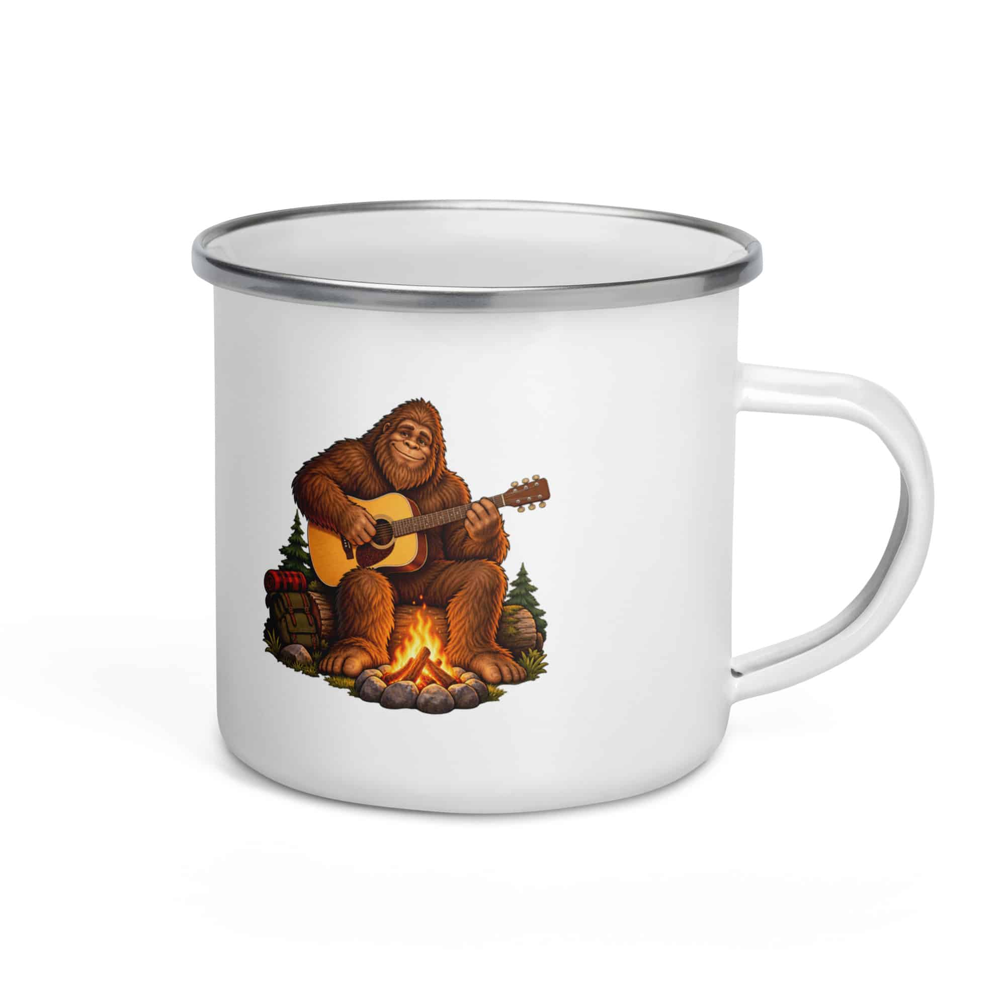Bigfoot Campfire Guitar Enamel Camp Mug
