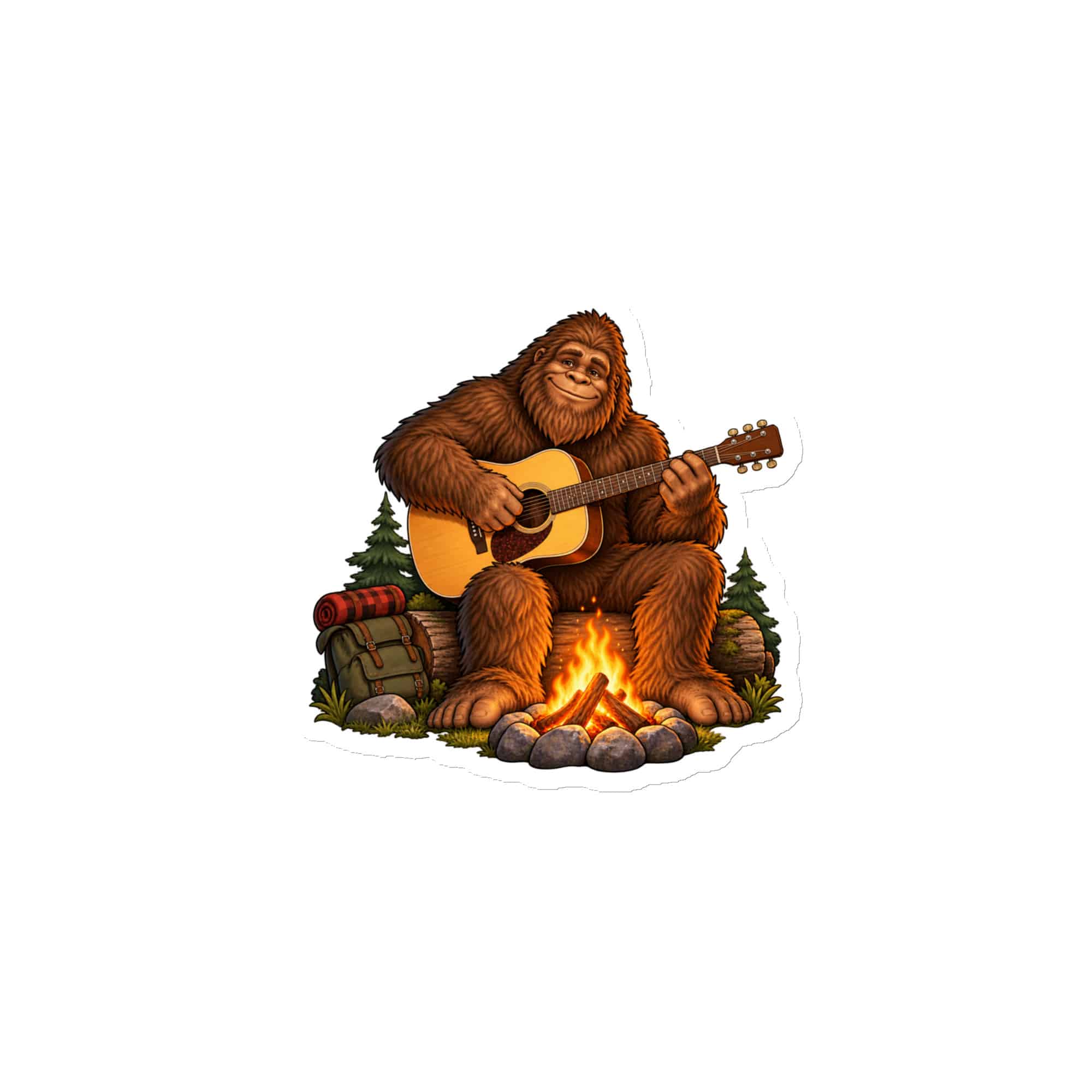 Bigfoot Campfire Guitar Die-Cut Magnet