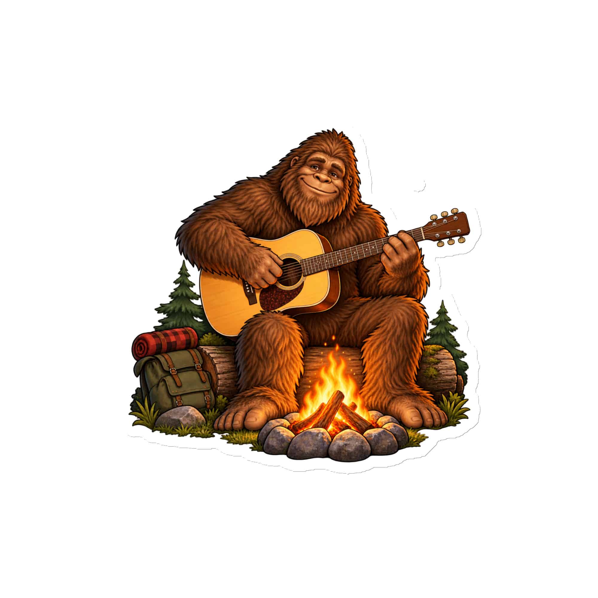 Bigfoot Campfire Guitar Die-Cut Magnet