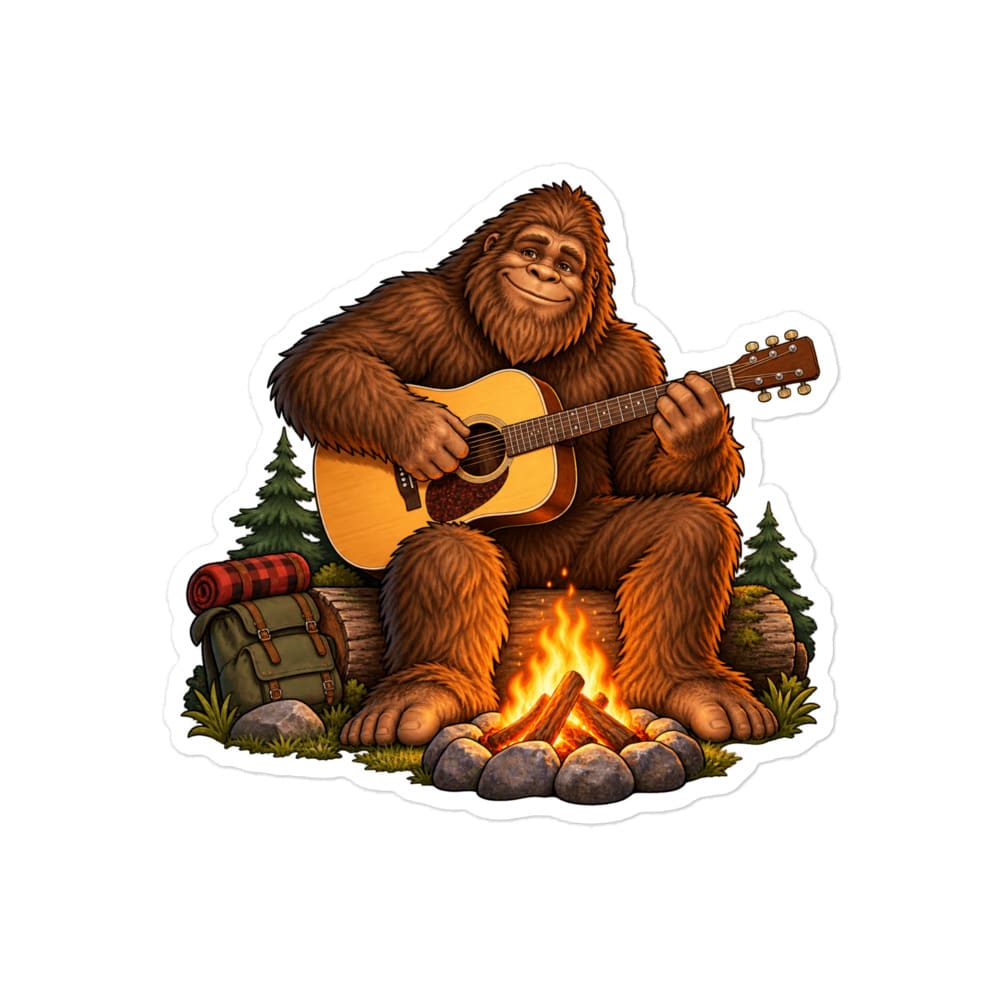 Bigfoot Campfire Guitar Vinyl Sticker