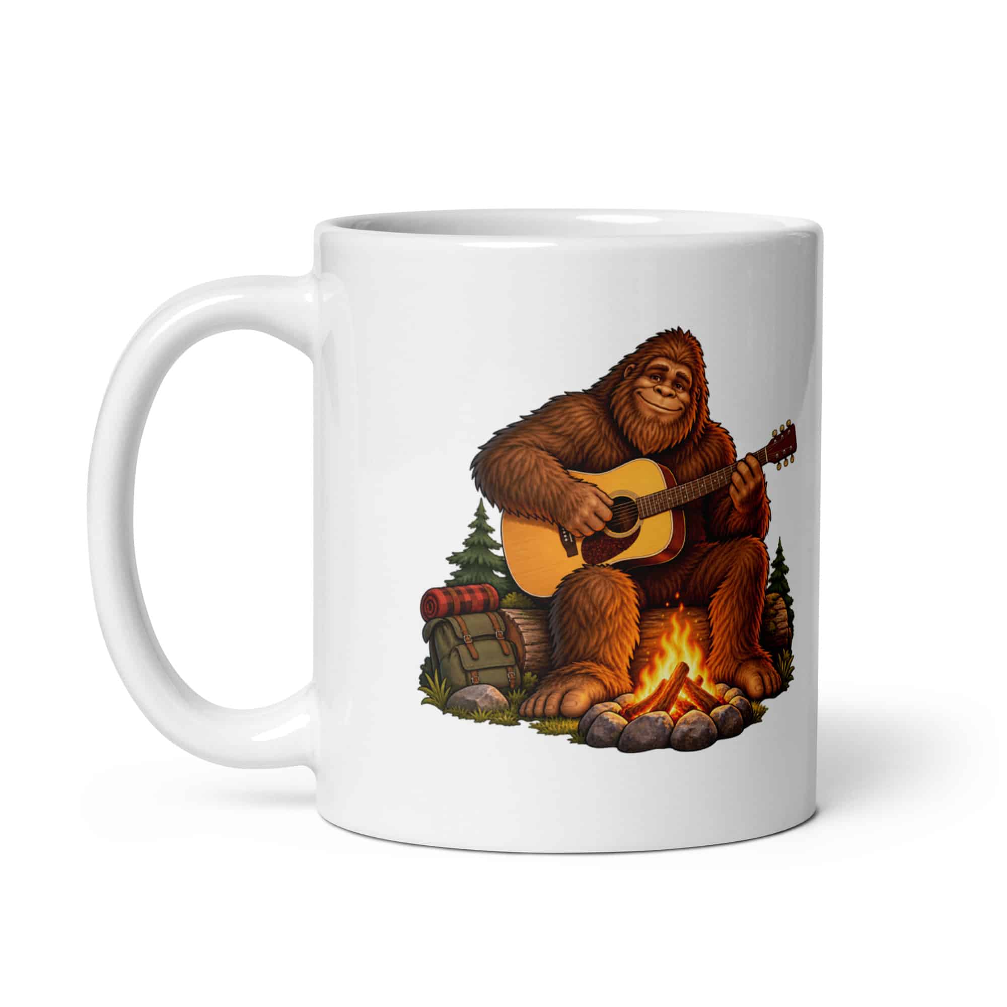 Bigfoot Campfire Guitar White Ceramic Coffee Mug