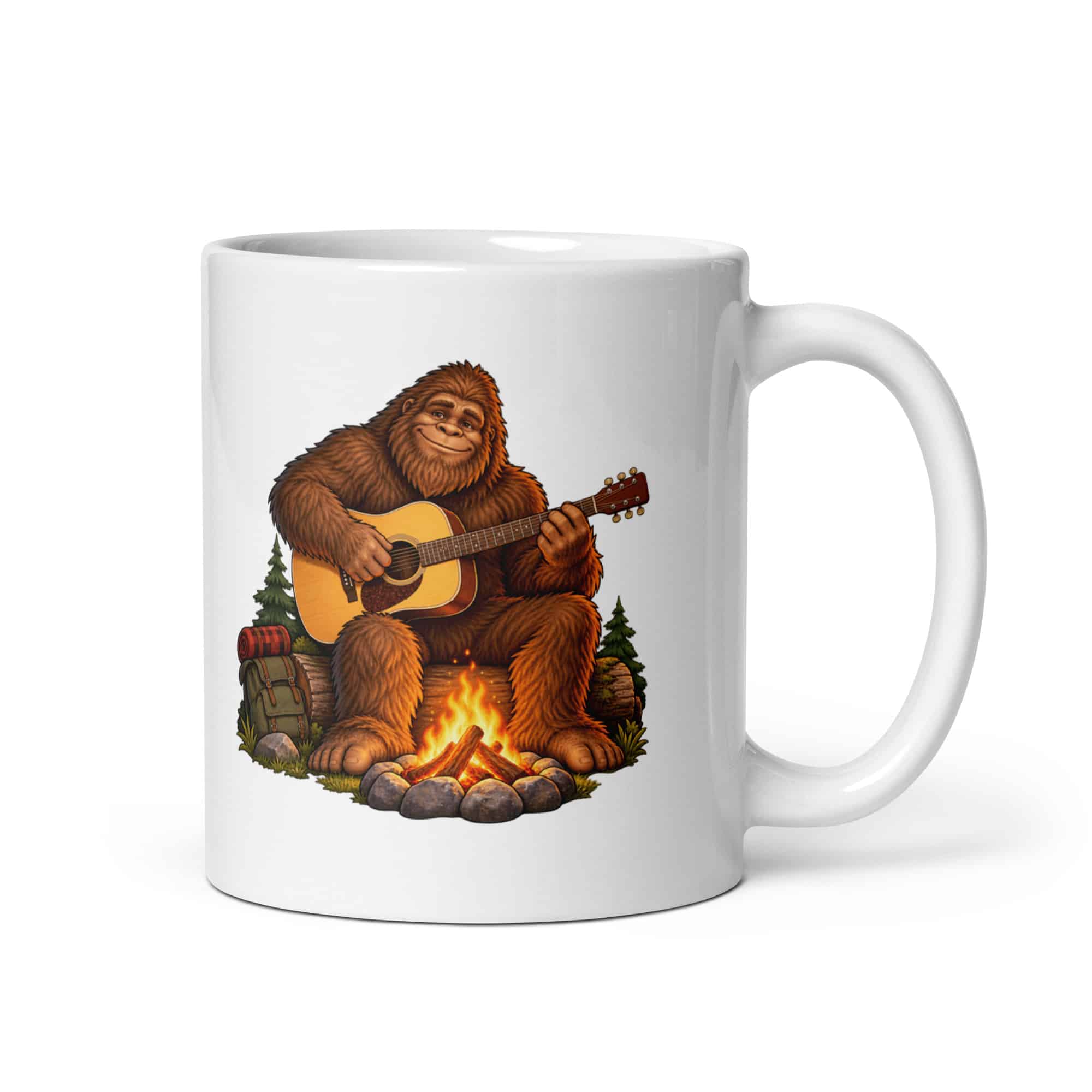 Bigfoot Campfire Guitar White Ceramic Coffee Mug