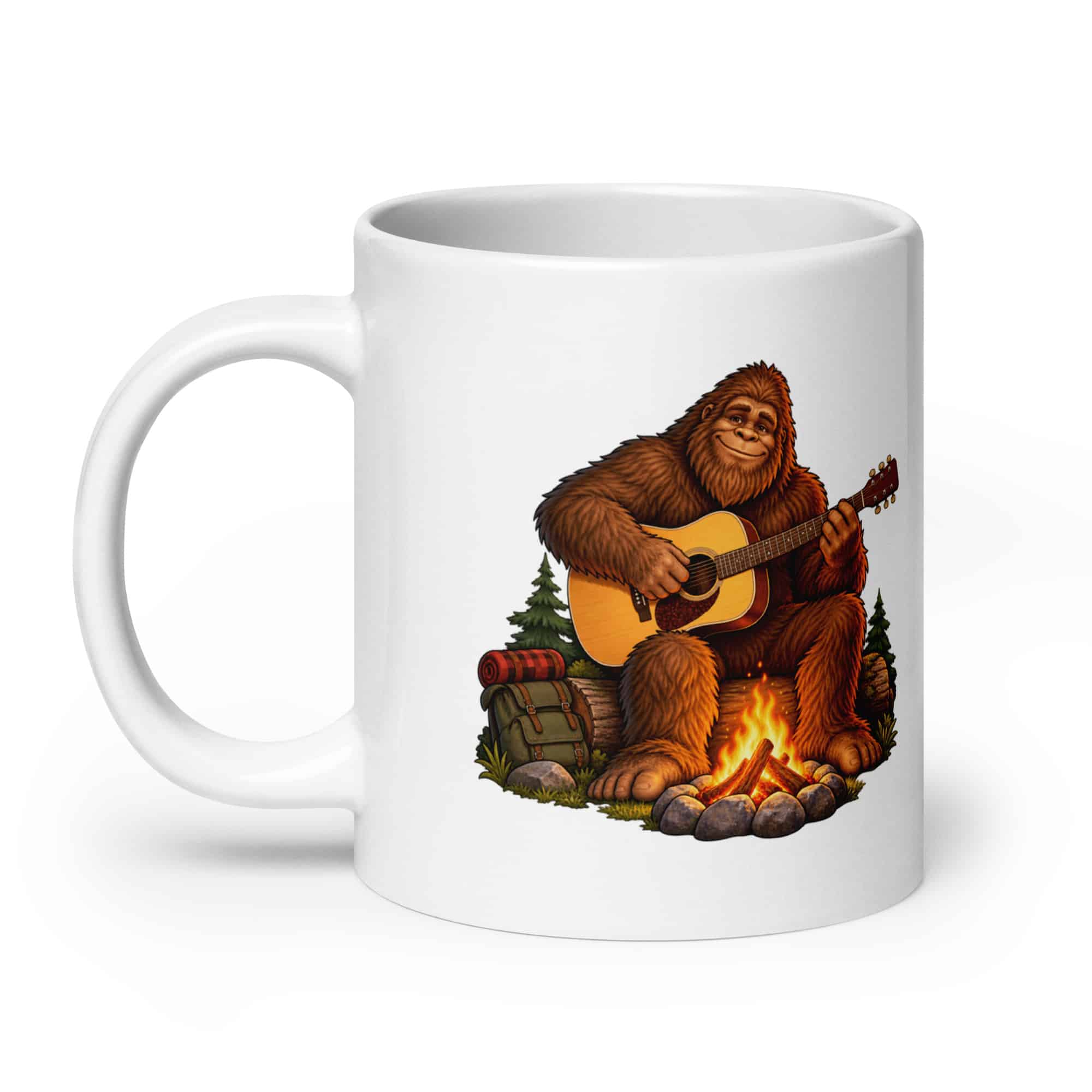Bigfoot Campfire Guitar White Ceramic Coffee Mug