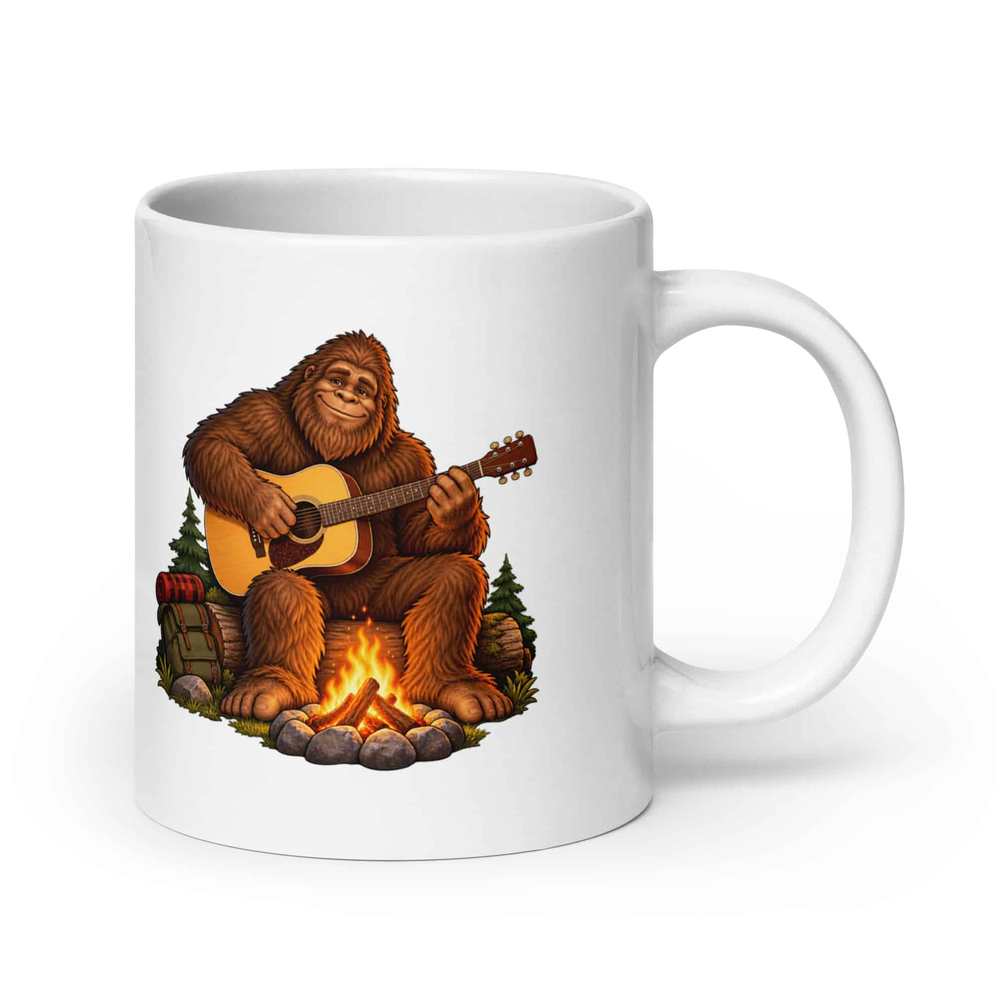 Bigfoot Campfire Guitar White Ceramic Coffee Mug