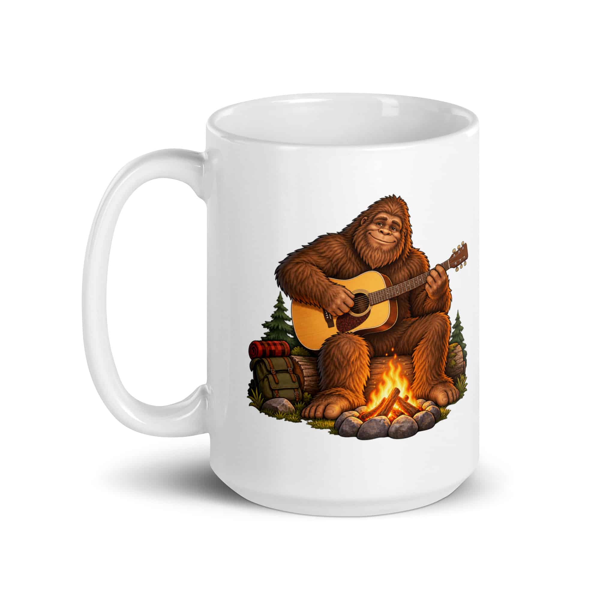 Bigfoot Campfire Guitar White Ceramic Coffee Mug
