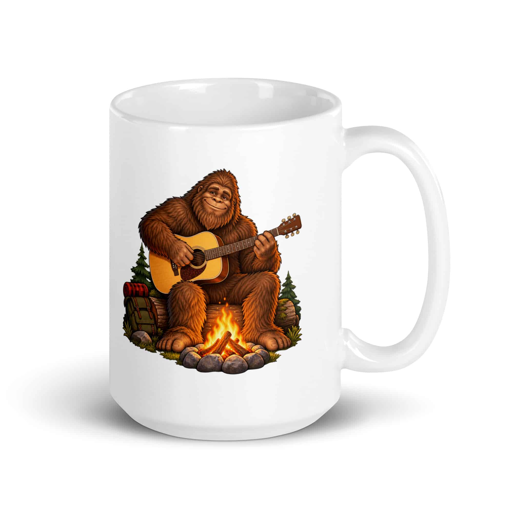 Bigfoot Campfire Guitar White Ceramic Coffee Mug