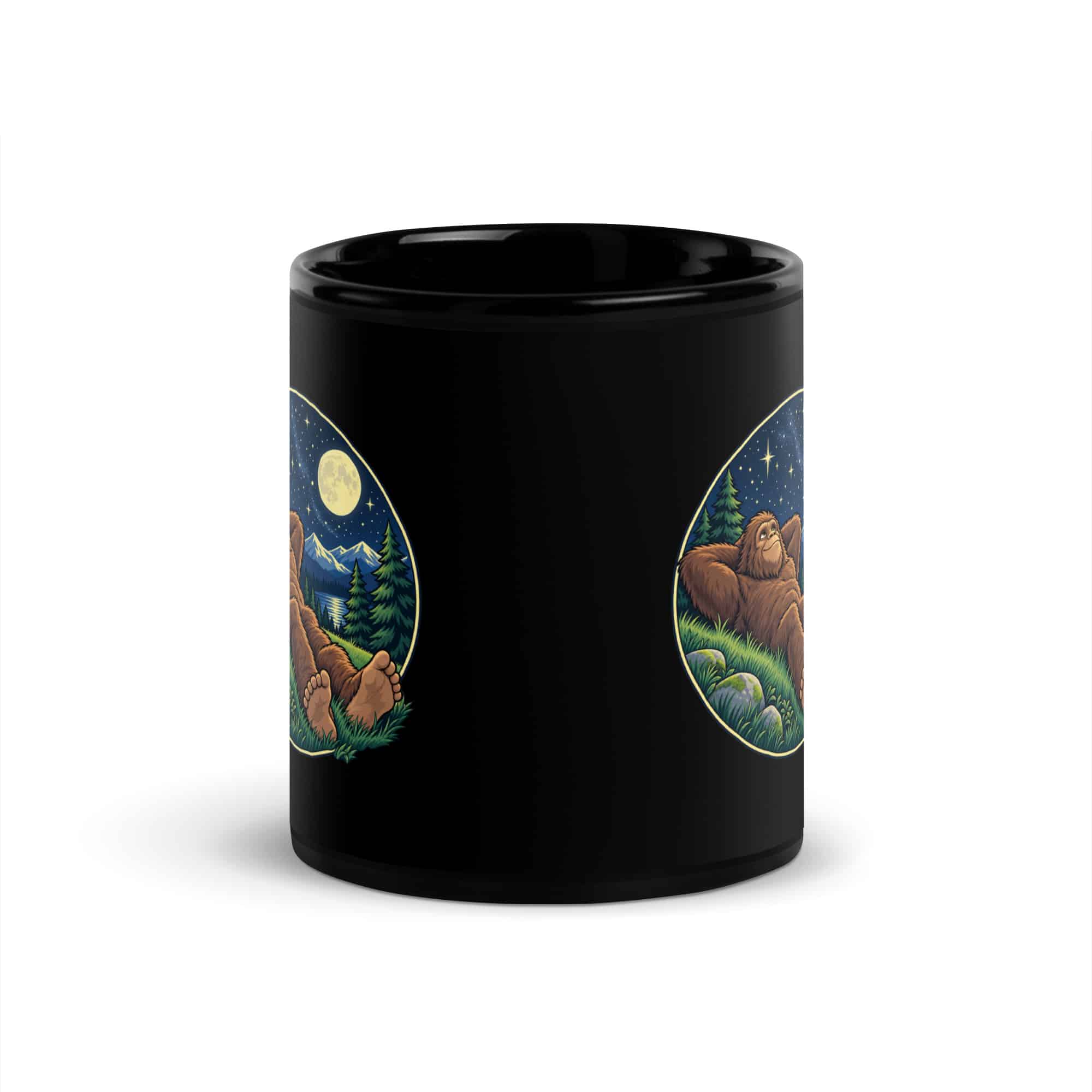 Stargazing Bigfoot Black Mug