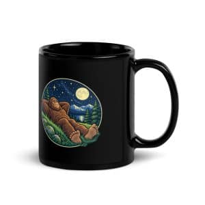 18 Bigfoot Stargazer Black Glossy Coffee Mug - 11 oz - Handle on Right