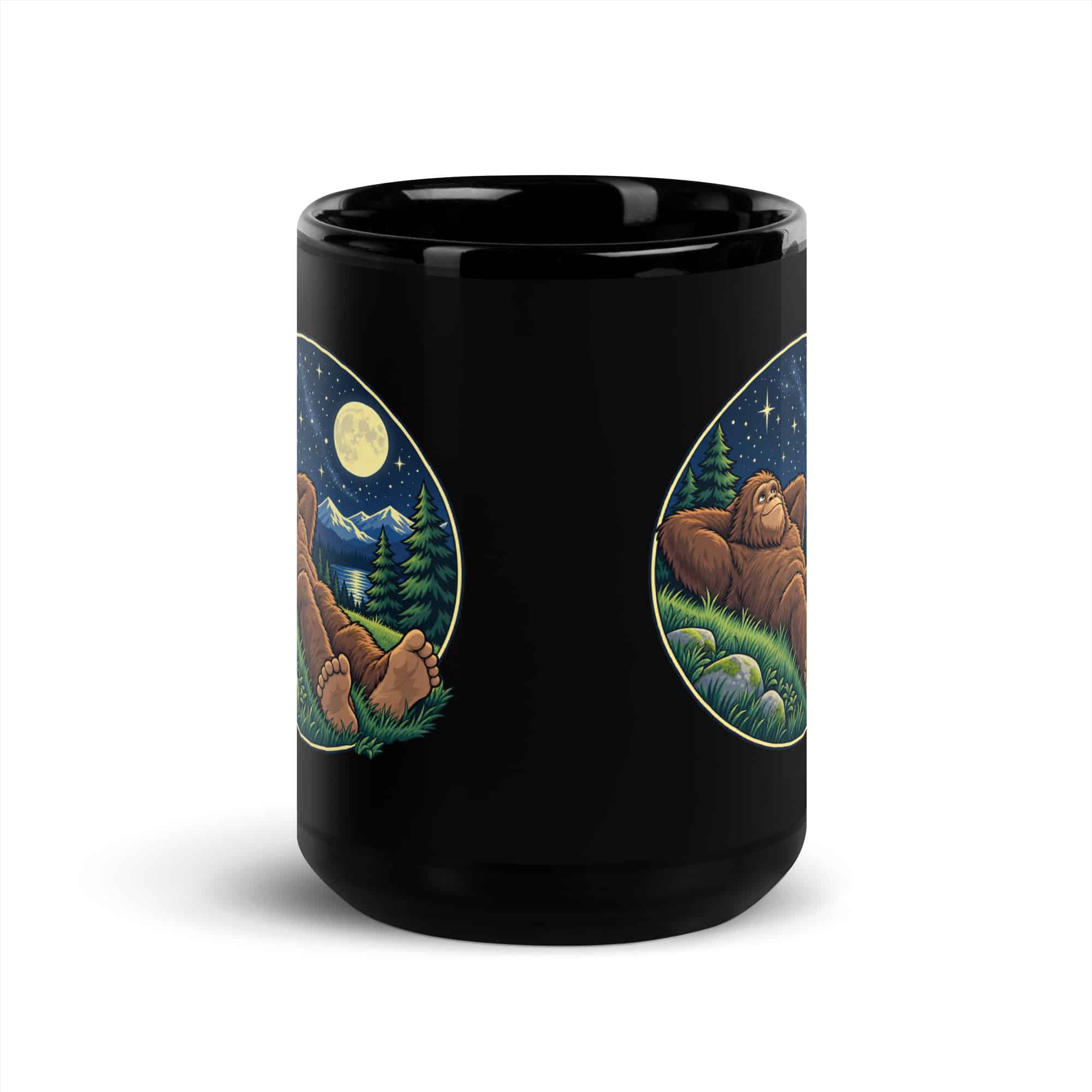 Stargazing Bigfoot Black Mug