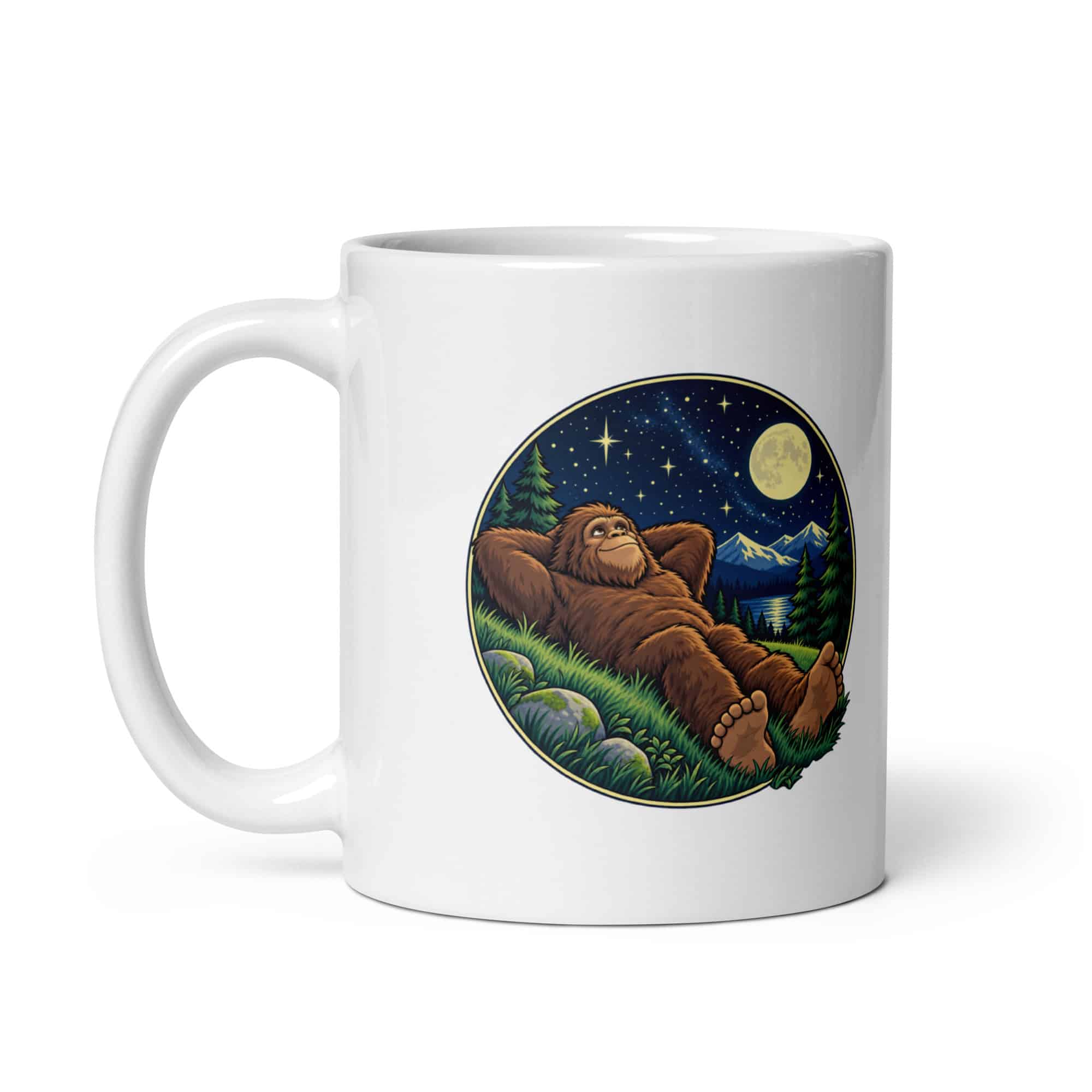 Bigfoot Stargazing White Ceramic Coffee Mug