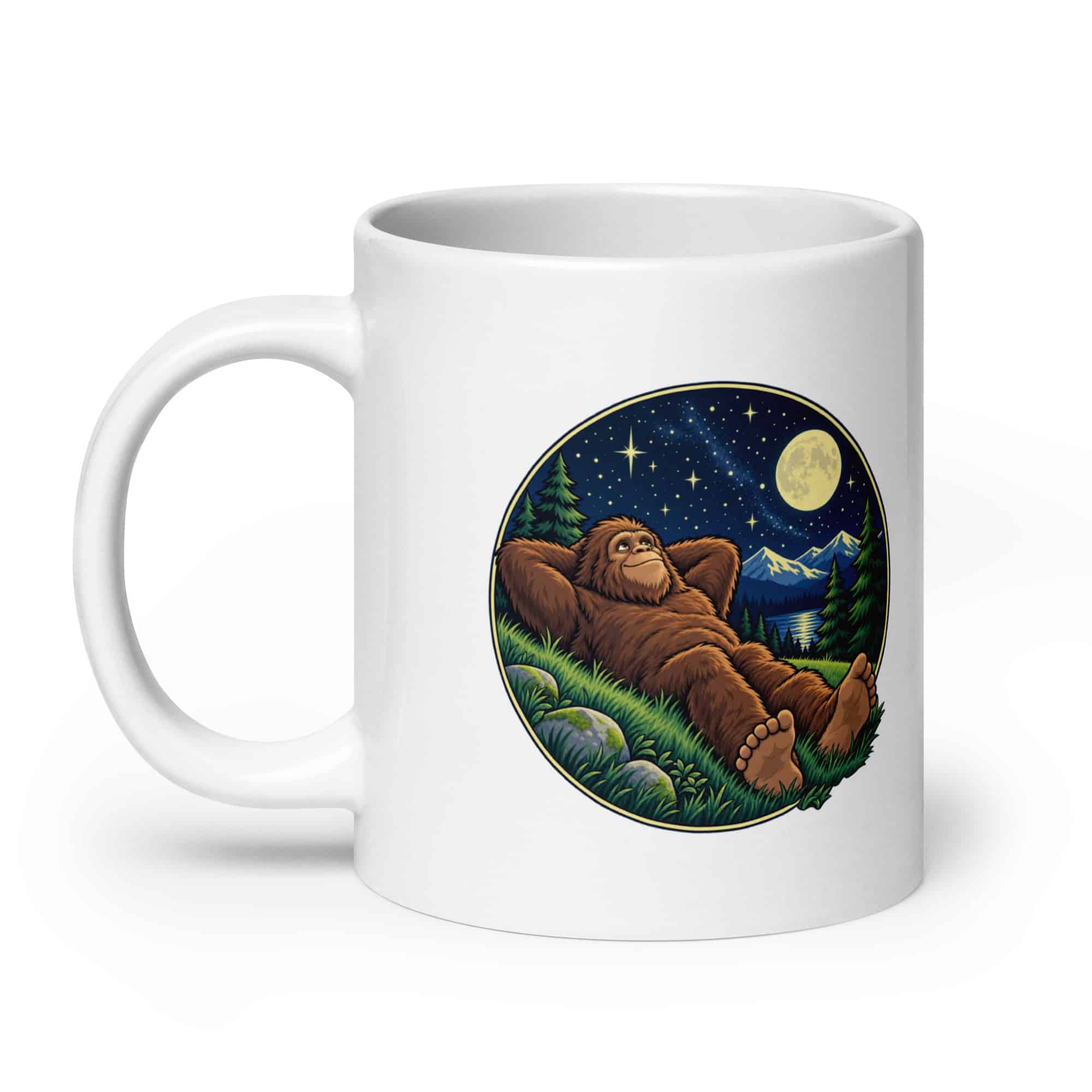 Bigfoot Stargazing White Ceramic Coffee Mug
