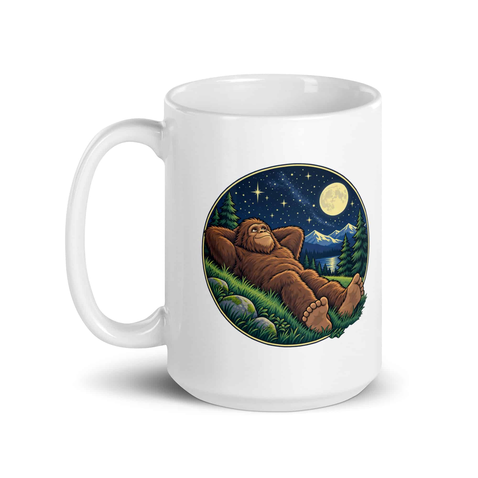 Bigfoot Stargazing White Ceramic Coffee Mug