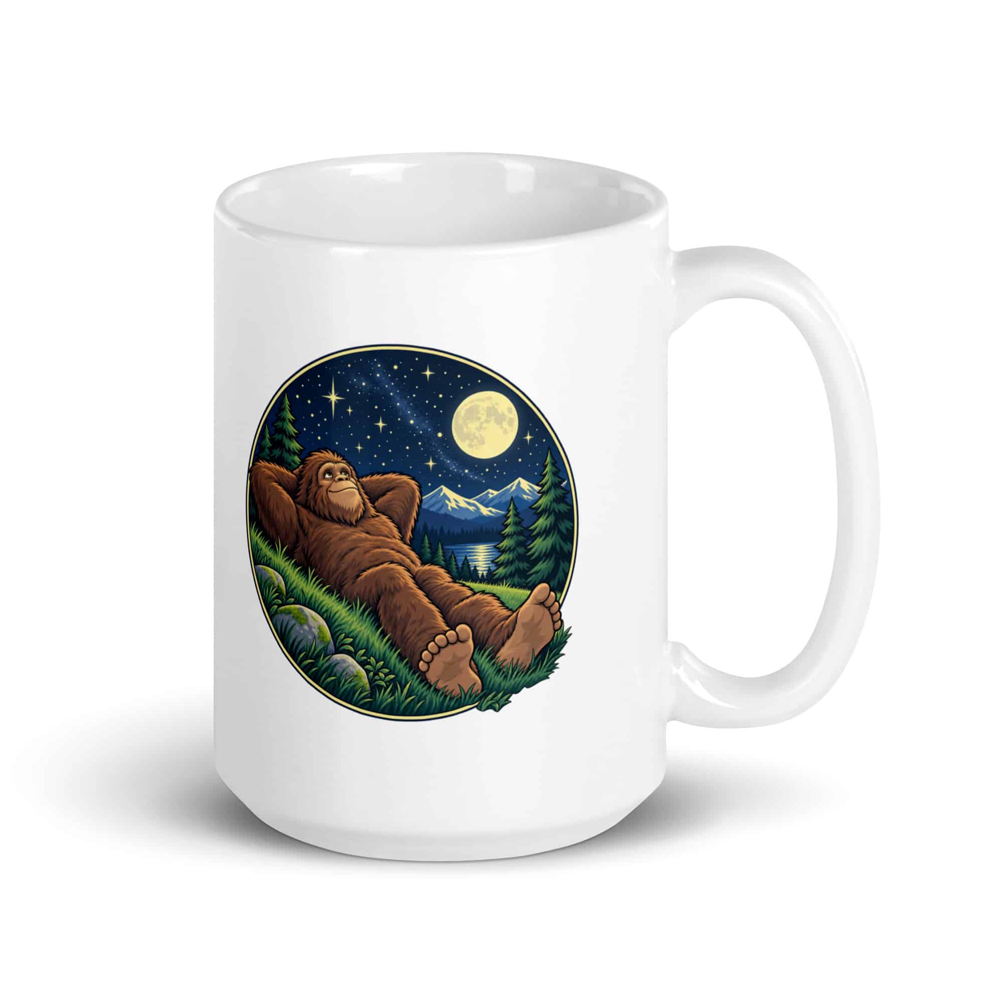 Bigfoot Stargazing White Ceramic Coffee Mug