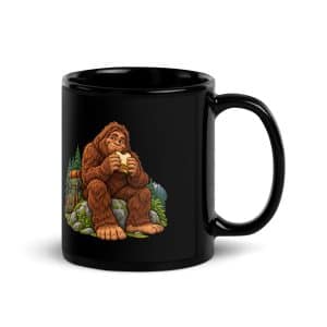 21 Bigfoot Snack Break Black Glossy Coffee Mug - 11 oz - Handle on Right