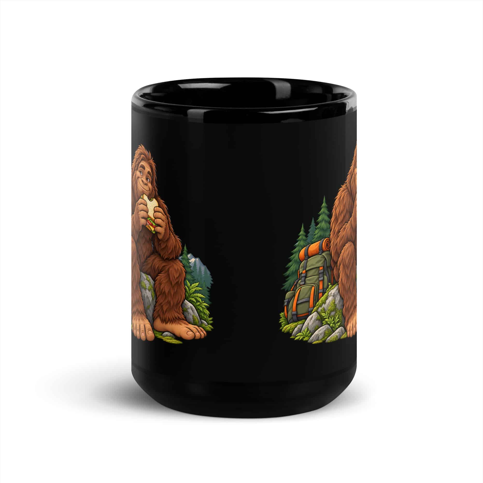 Snack Break Bigfoot Black Mug
