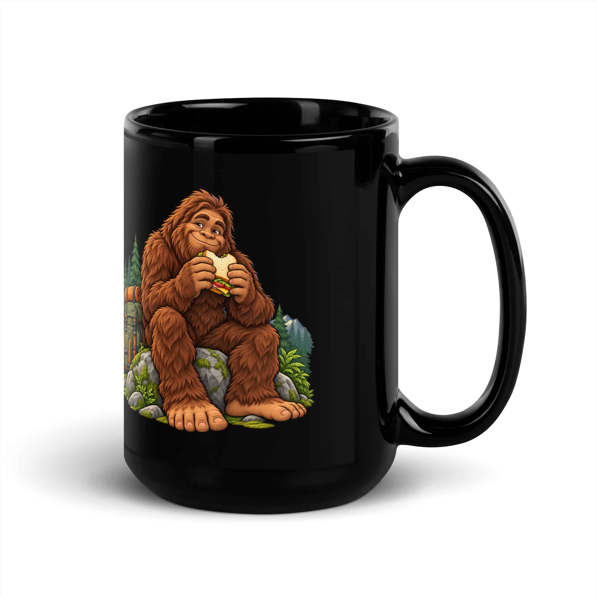 Snack Break Bigfoot Black Mug