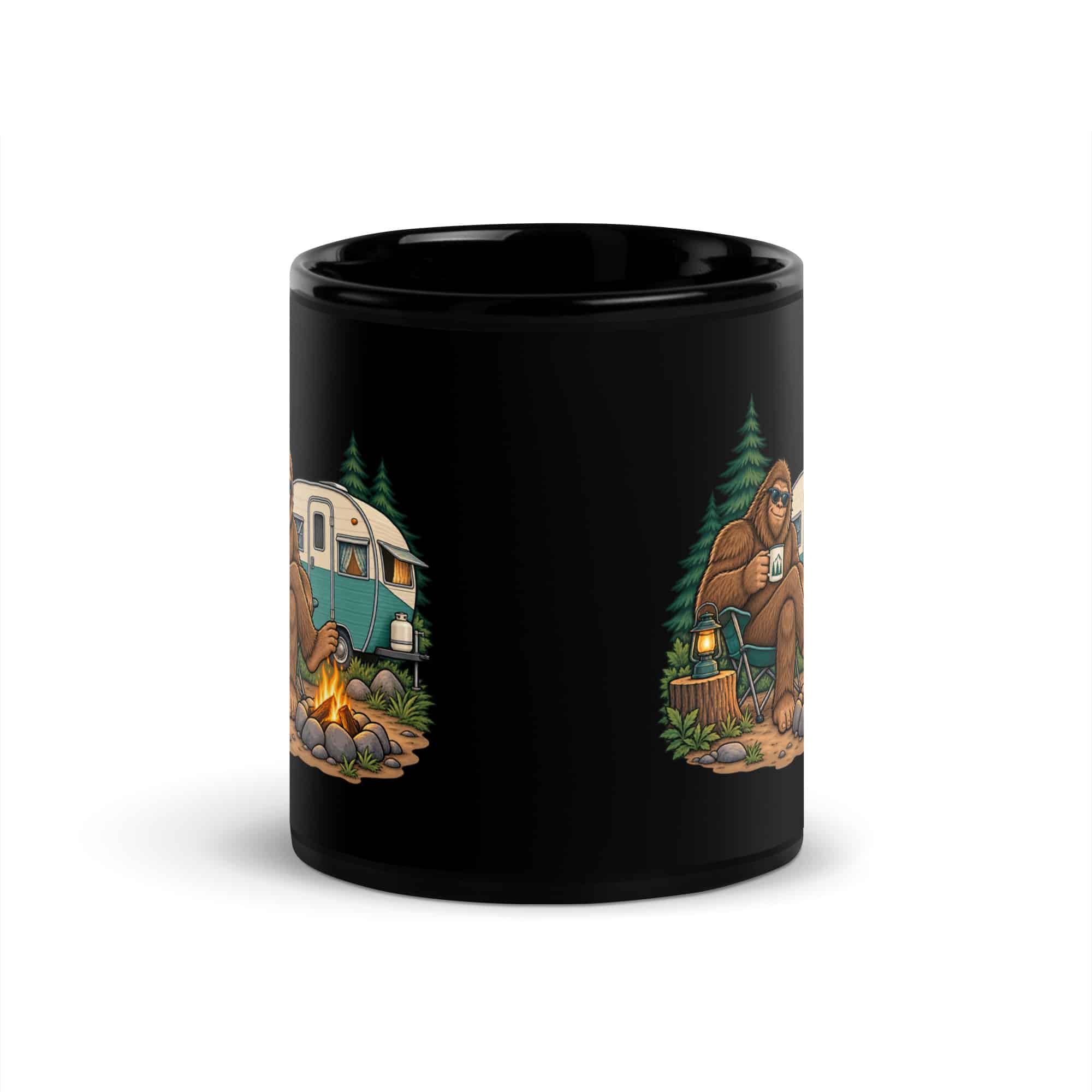 Road Trip Bigfoot Black Mug