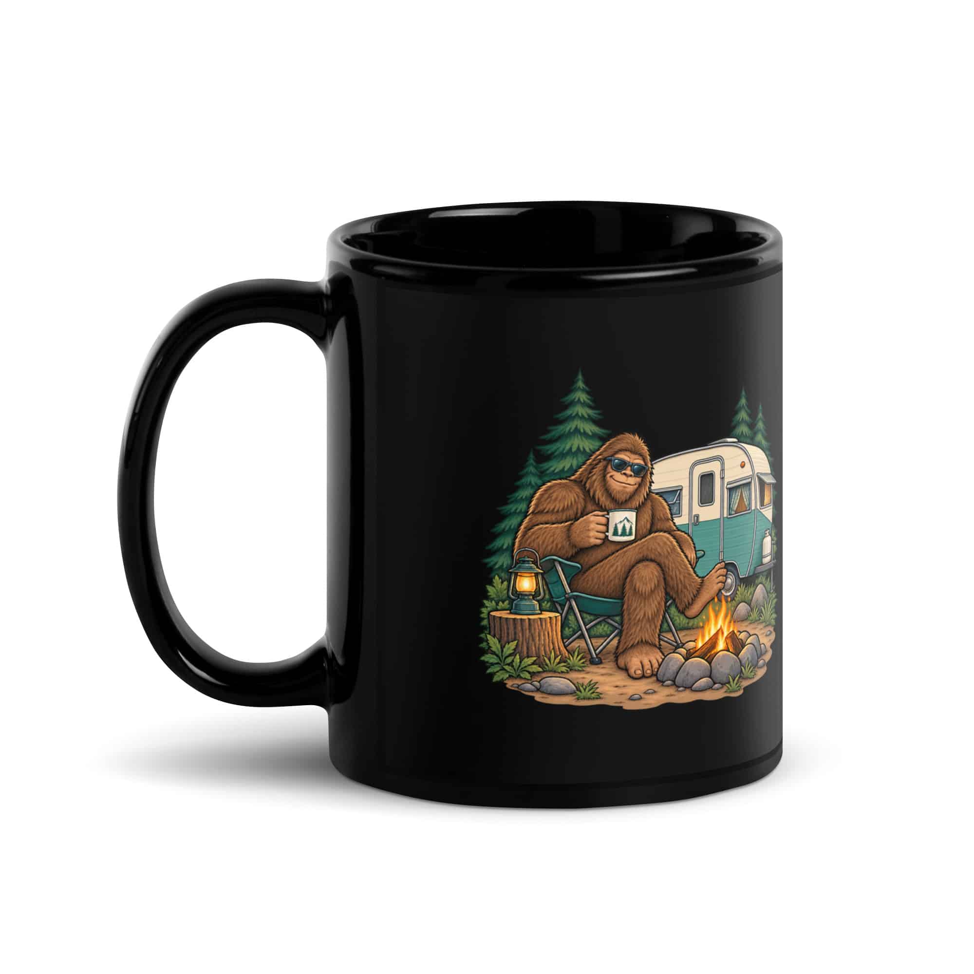 Road Trip Bigfoot Black Mug