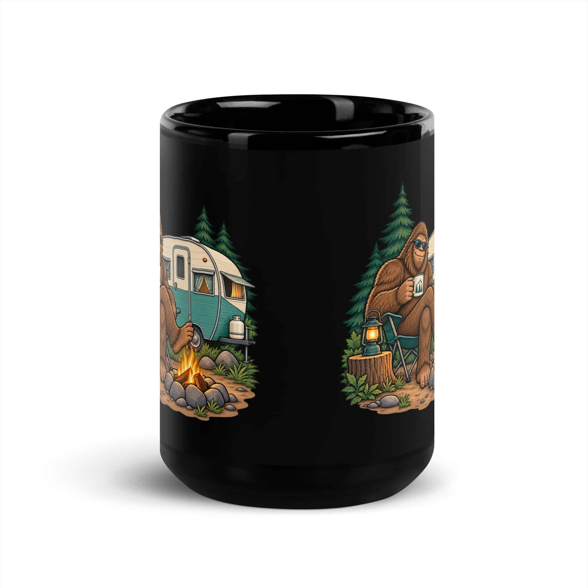 Road Trip Bigfoot Black Mug