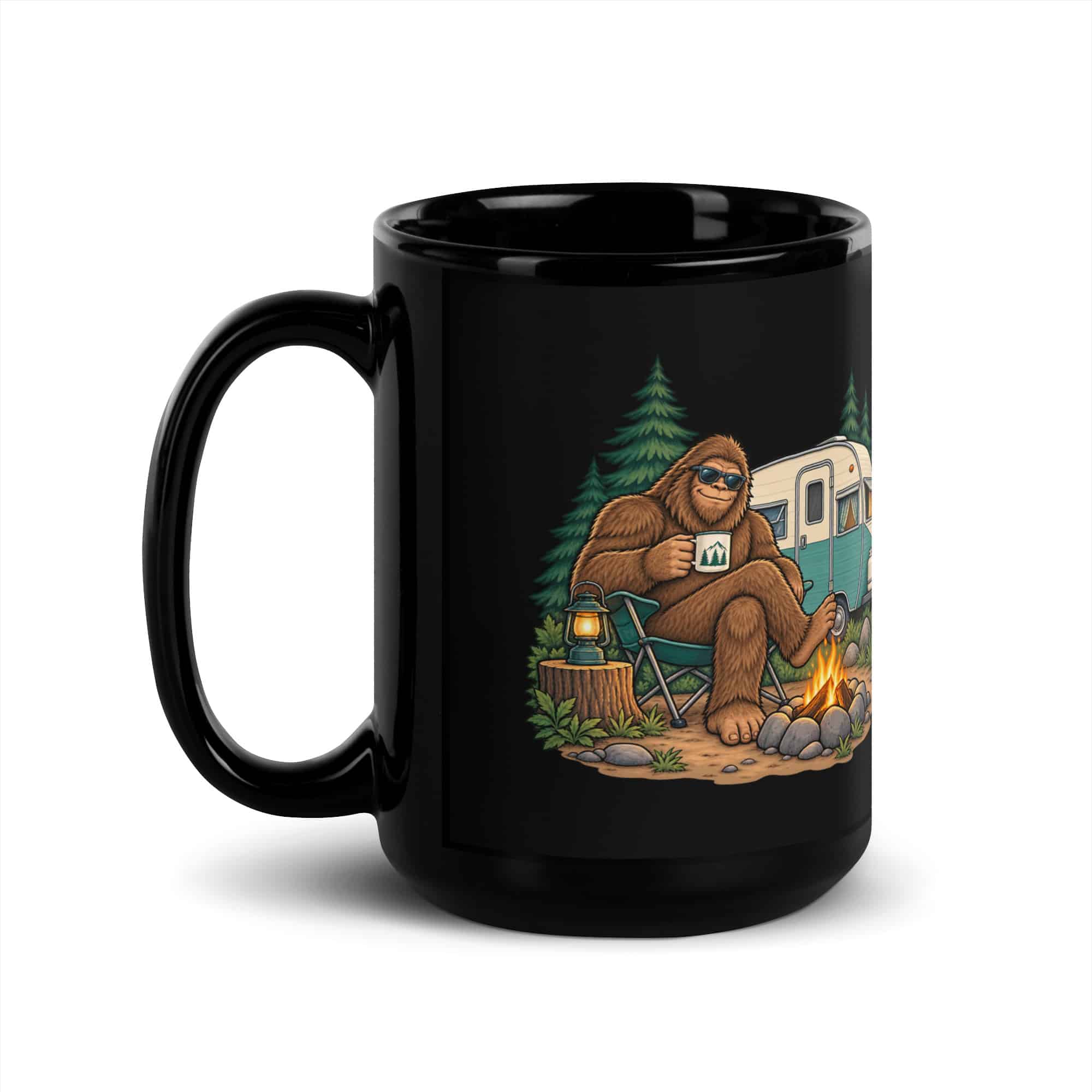 Road Trip Bigfoot Black Mug
